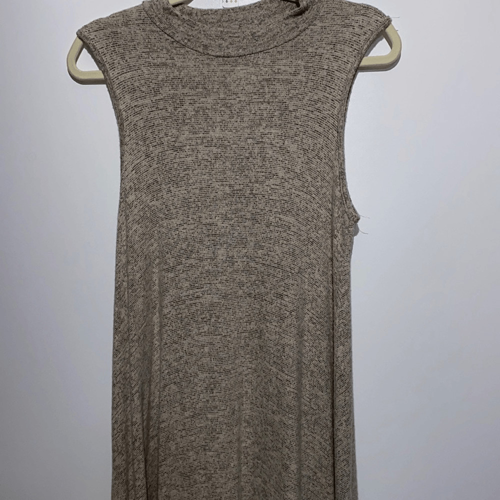Aiden Y Womens Mock Neck Sleeveless Swing Dress Oatmeal Marled Knit Medium R7990