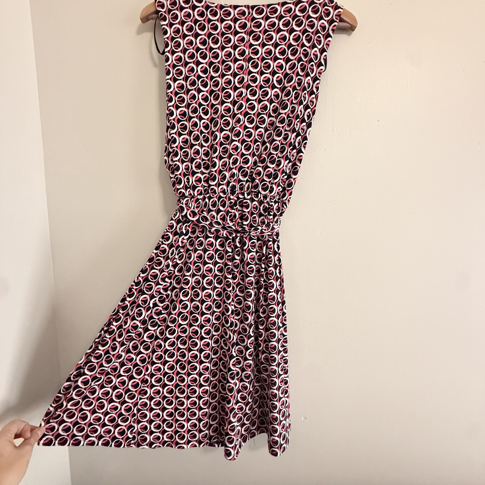 Women’s Sleeveless Geometric Sheath Dress Tie Waist Career Office Size 14P