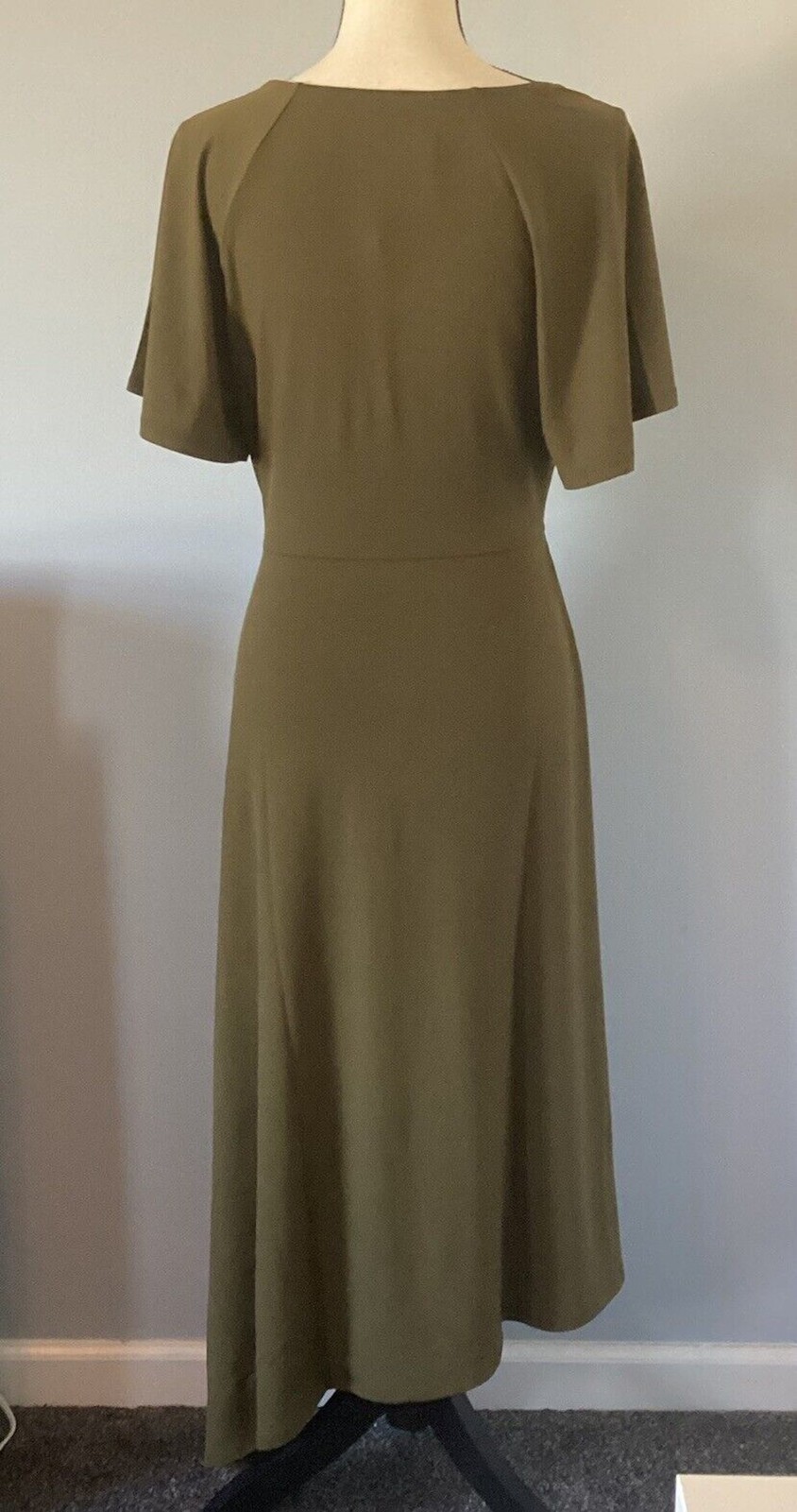 We Wore What Cutout Middrift Military Olive Green Asymmetric Midi Dress Size LG