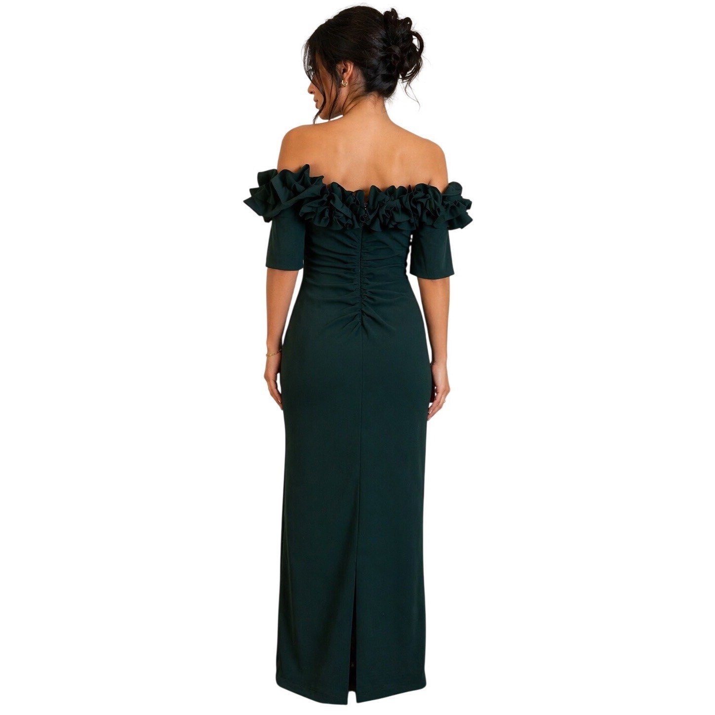 XSCAPE Pine Green Off the Shoulder Ruffle Evening Gown 8P 3856XP