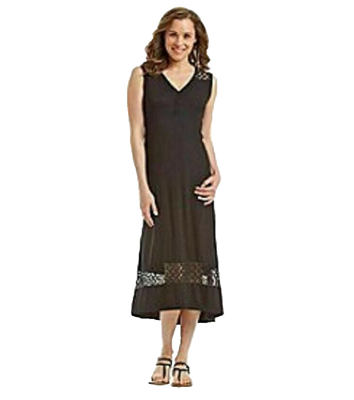 NEW JONES NEW YORK BLACK VISCOSE LACE MAXI FLARE DRESS SIZE M