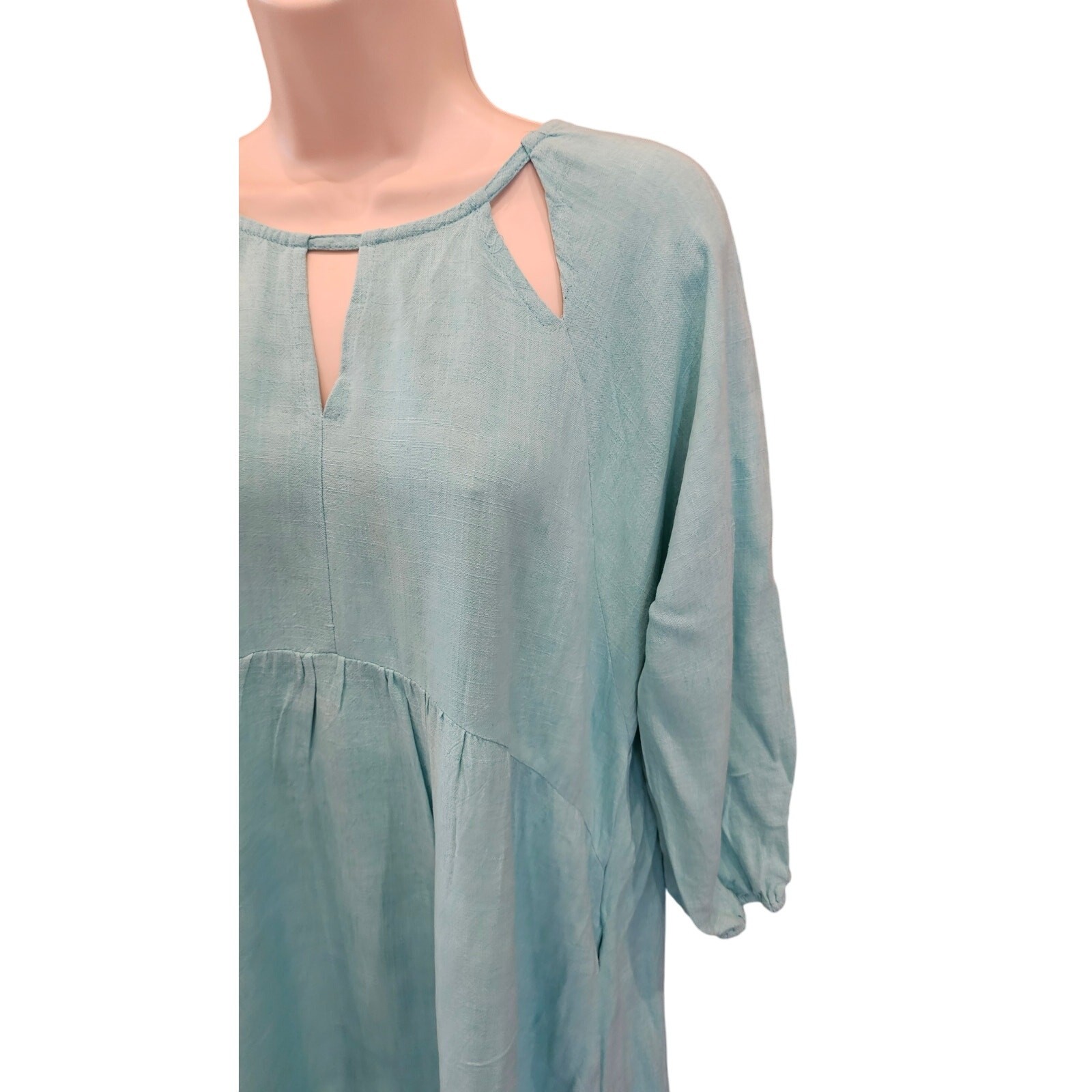 UMGEE raglan peasant botique dress with pockets blue guaze linen blend EUC S