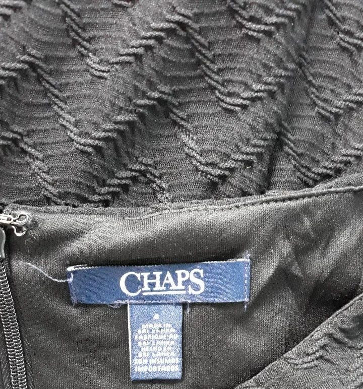 Chaps Size 4 Side Pleated Sleeveless Stretch Sheath Dress Textured Fabric Black