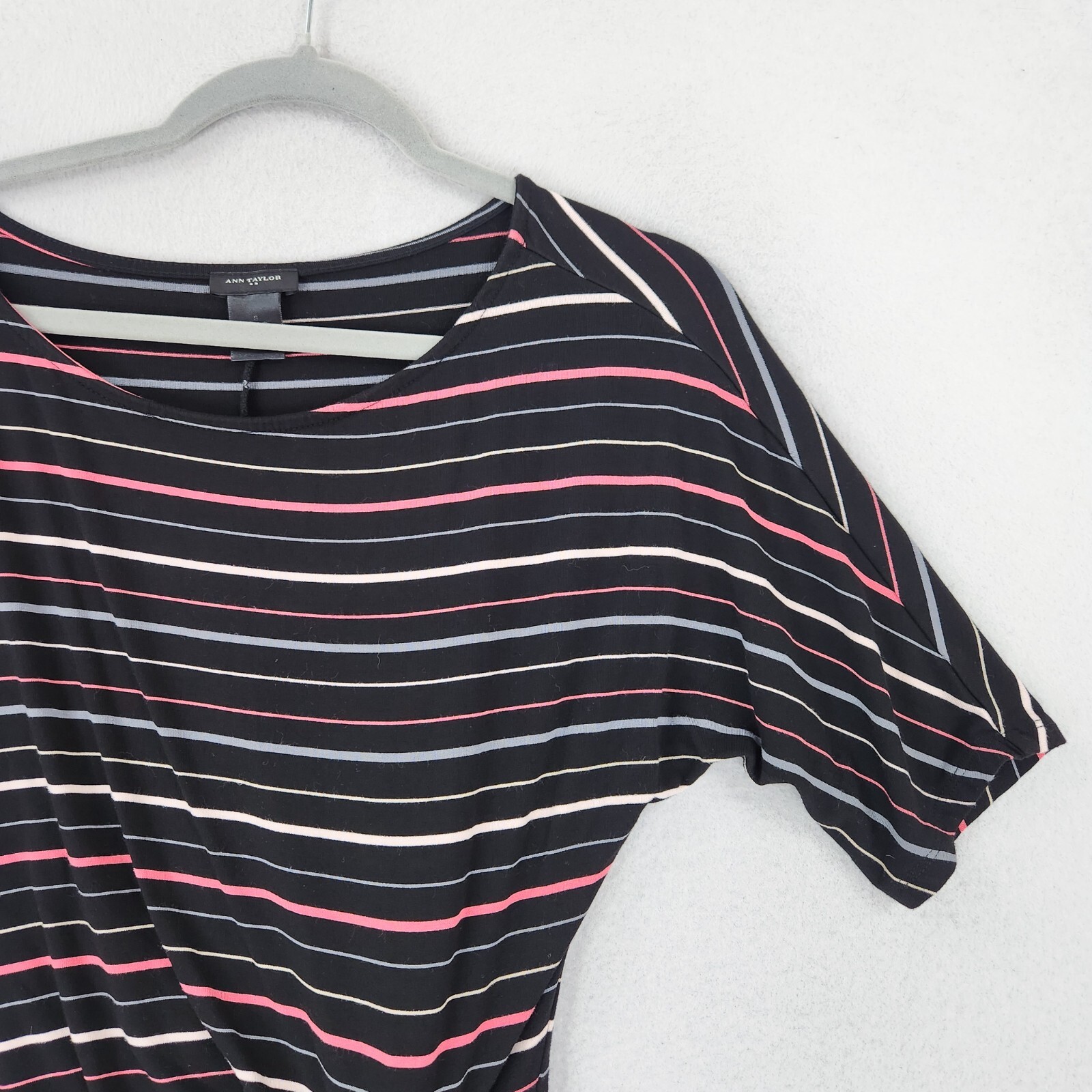 Ann Taylor Dress Womens Small Black Colorful Striped Dolman Sleeve Sheath Casual