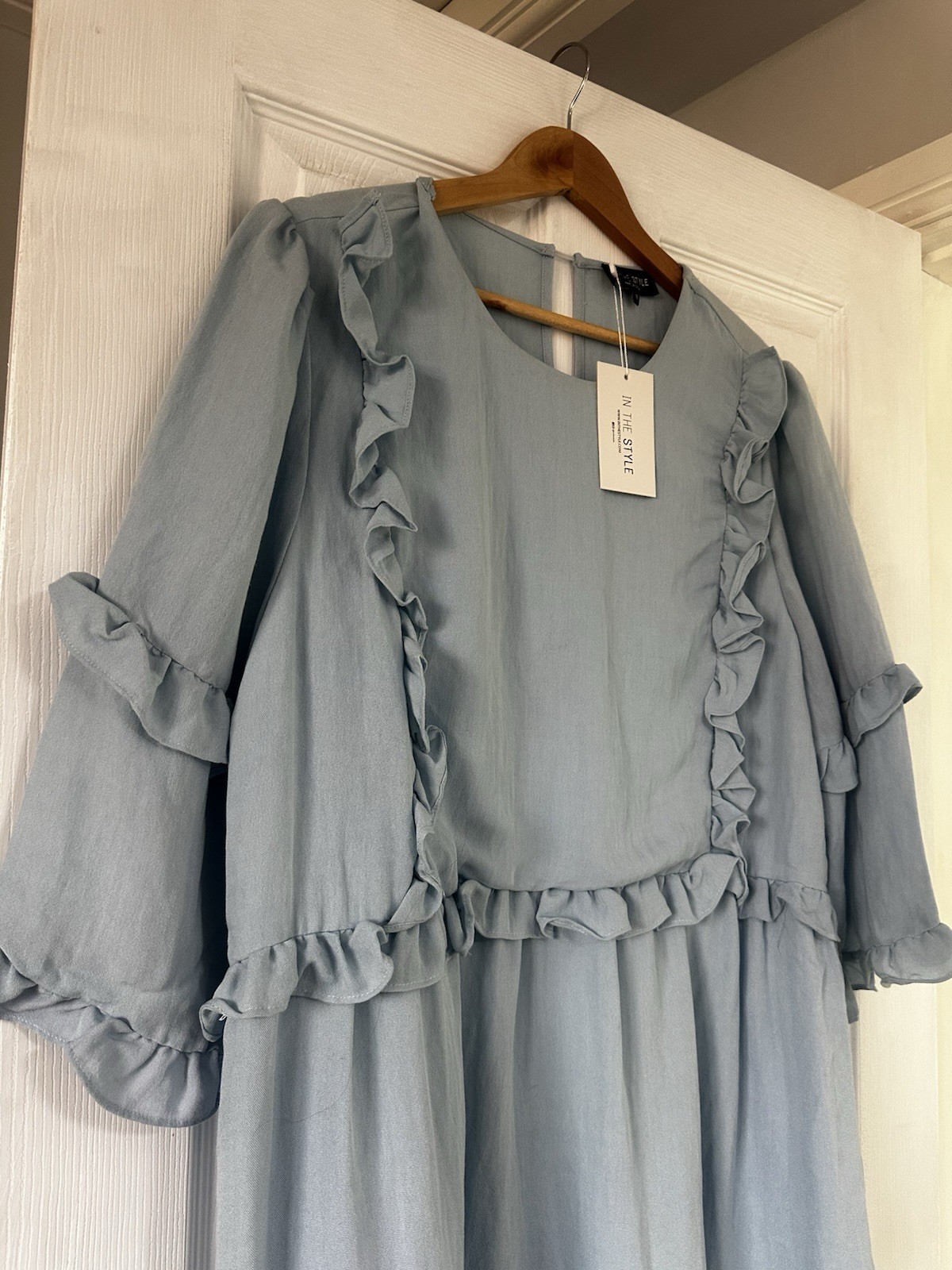 In The Style Light Blue Smock Dress UK 18 Floaty Ruffle Oversized Tunic NWT