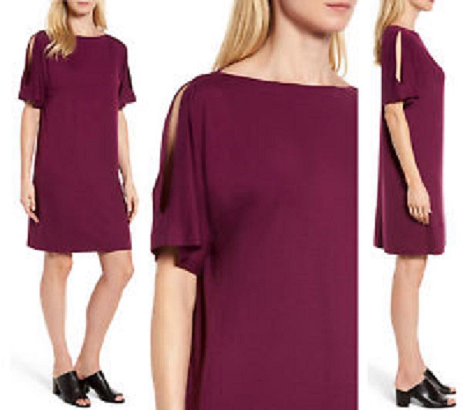 EILEEN FISHER Boysenberry Split Sleeve Kimono Tencel Jersey Shift Dress L 14/16