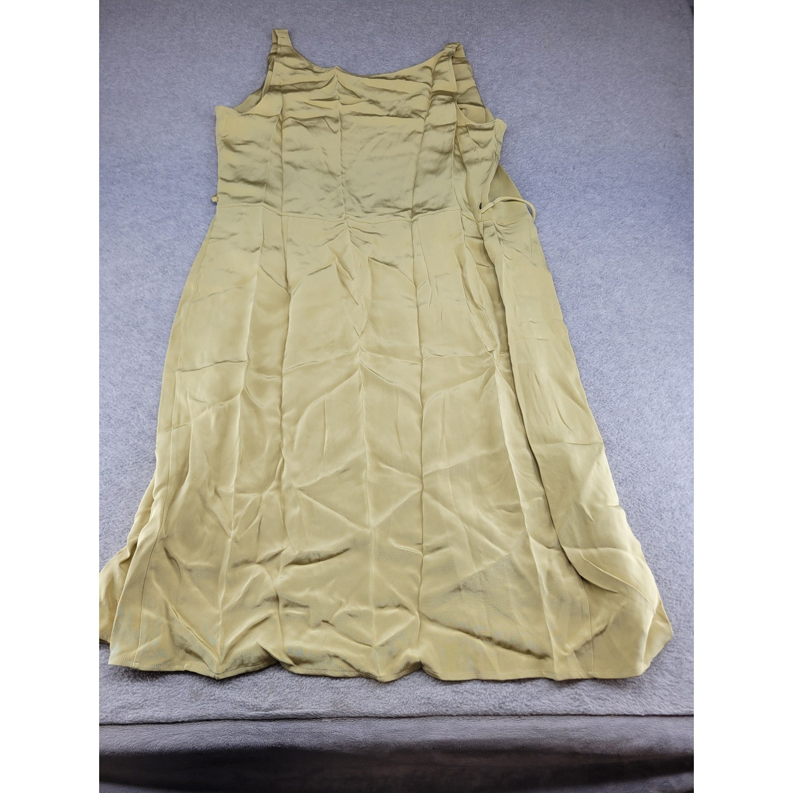 Peter Cohen Womens Large 100% Silk Sleeveless Midi Dress Chartreuse Yellow Gold