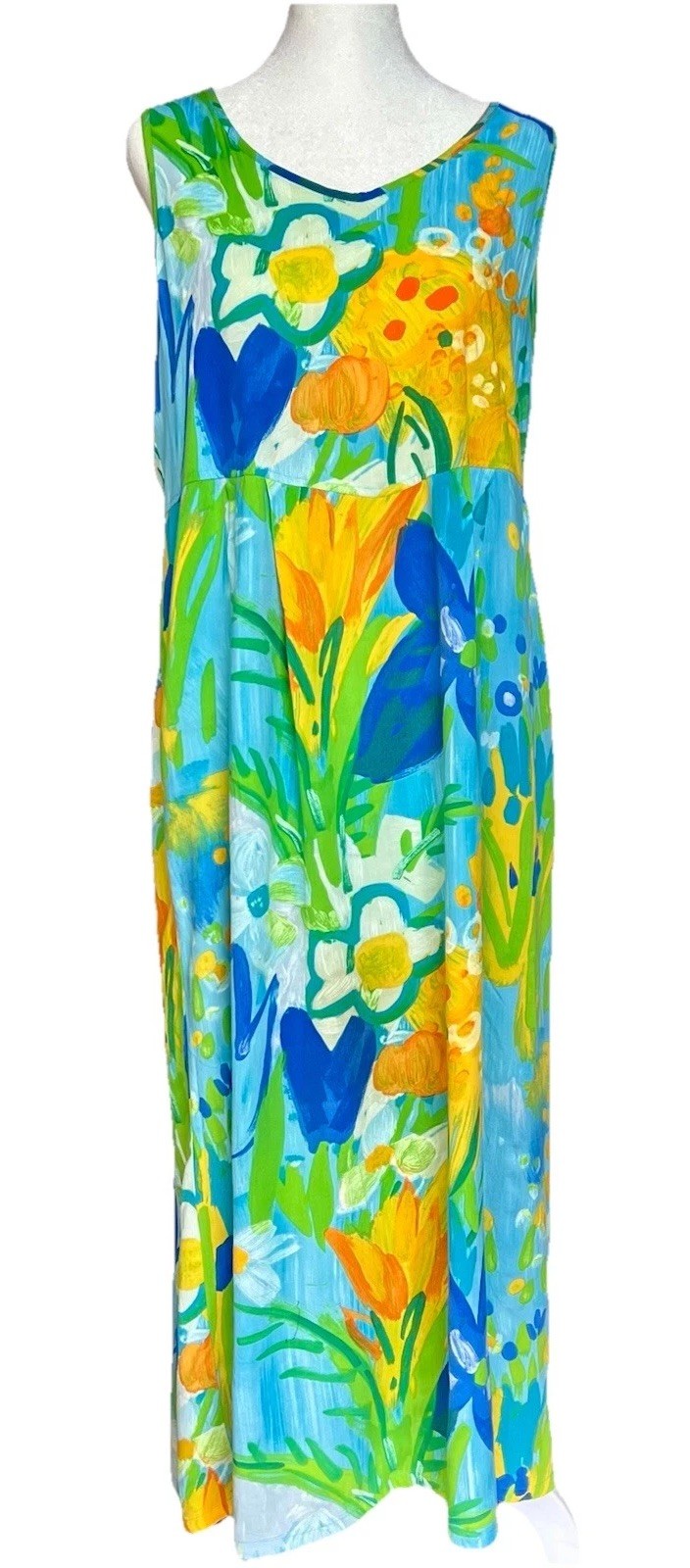 Vintage Jams World Spun Rayon Hawaiian Floral Maxi Dress w/ Pockets Wonderland S