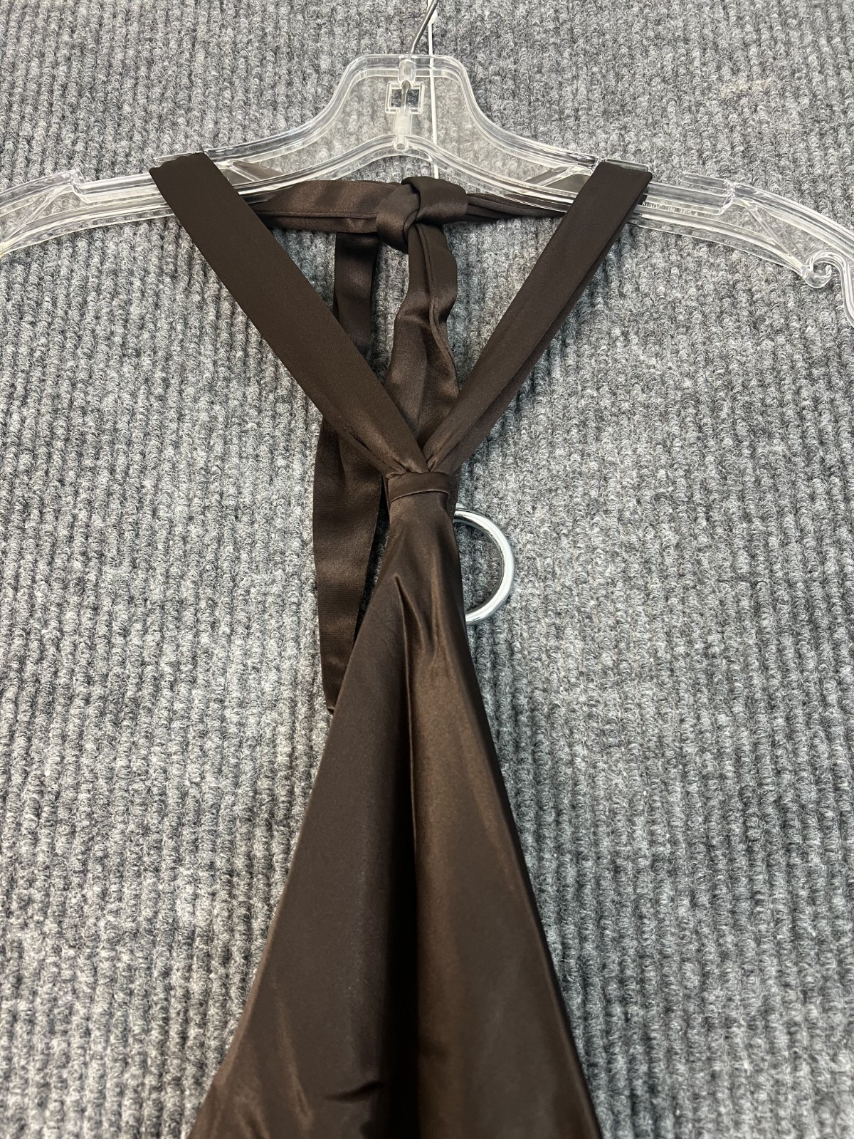 Retrofete Ester Dress Size Large Brown Satin Scarf Tie Back Top Elegant