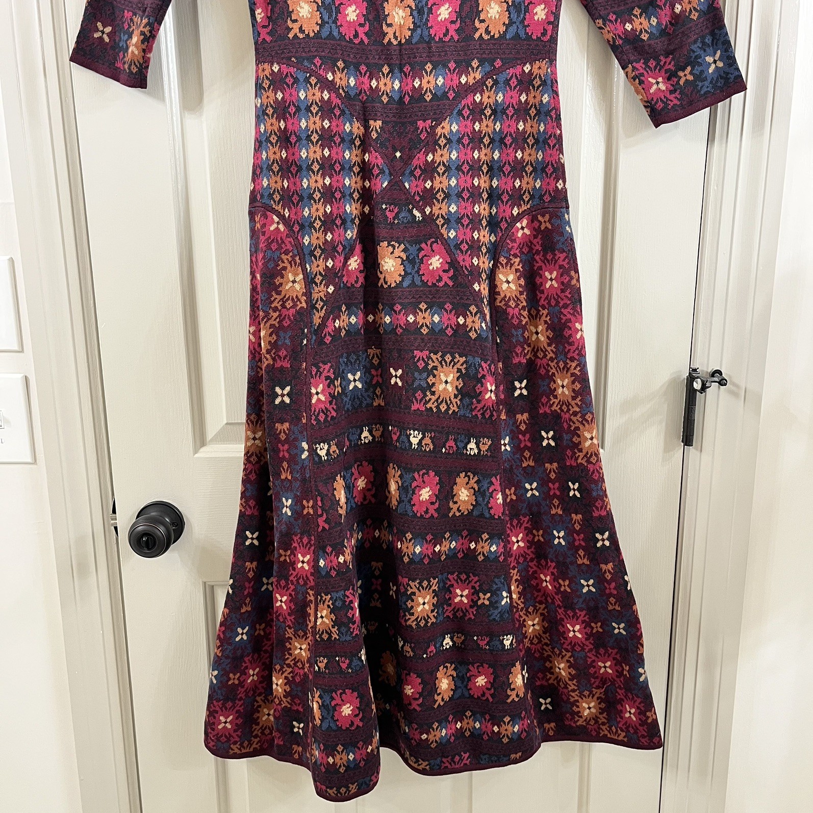 Peruvian Connection Maxi Knit Dress Wom S Wine Pink Geo Pima Cotton 3/4 sleeve