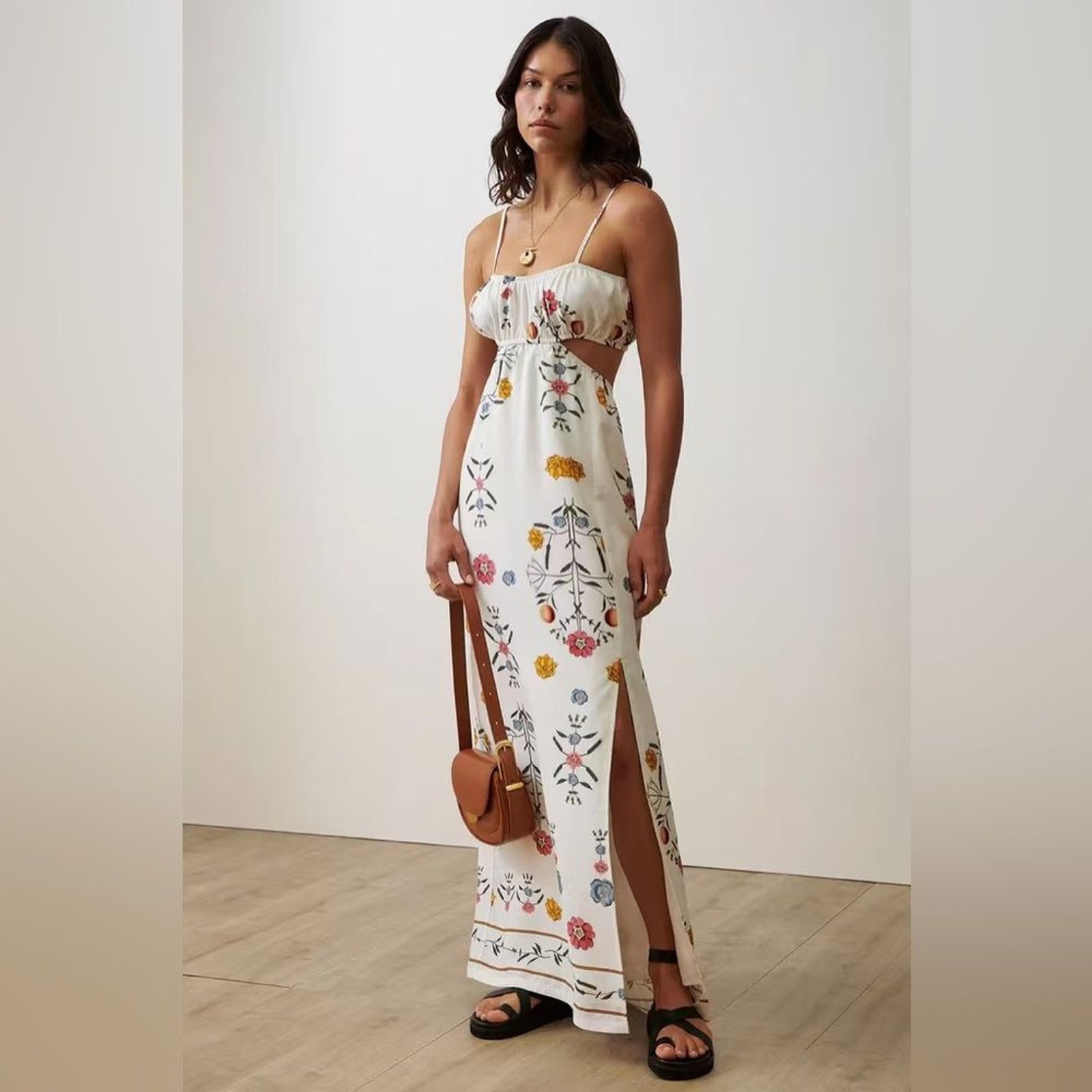 Sancia The Corta Cut Out Cotton Linen Maxi Dress NWT Women Dress Size Small