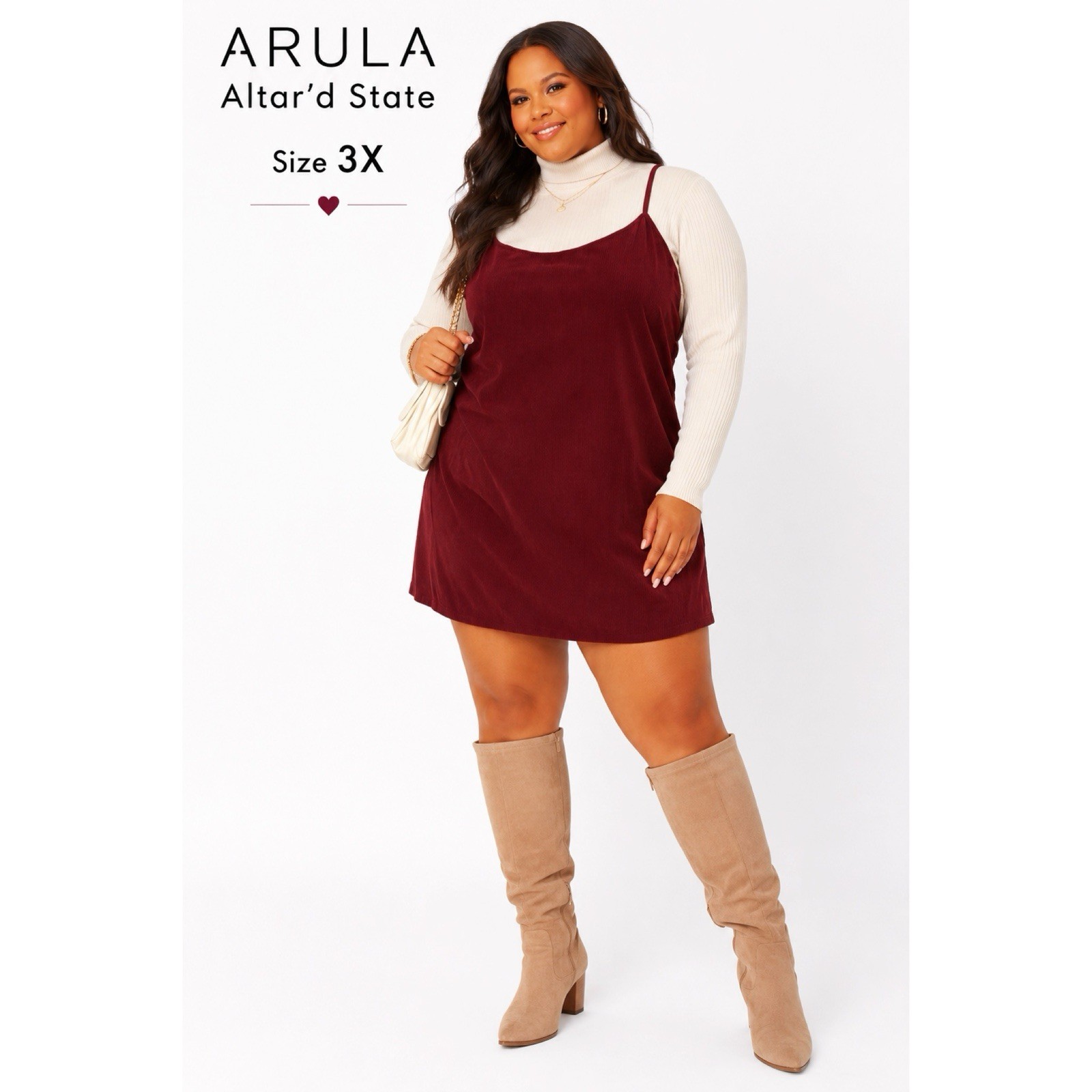 ARULA Altar’d State Burgundy Corduroy Mini Skirtall Dress Size 3X