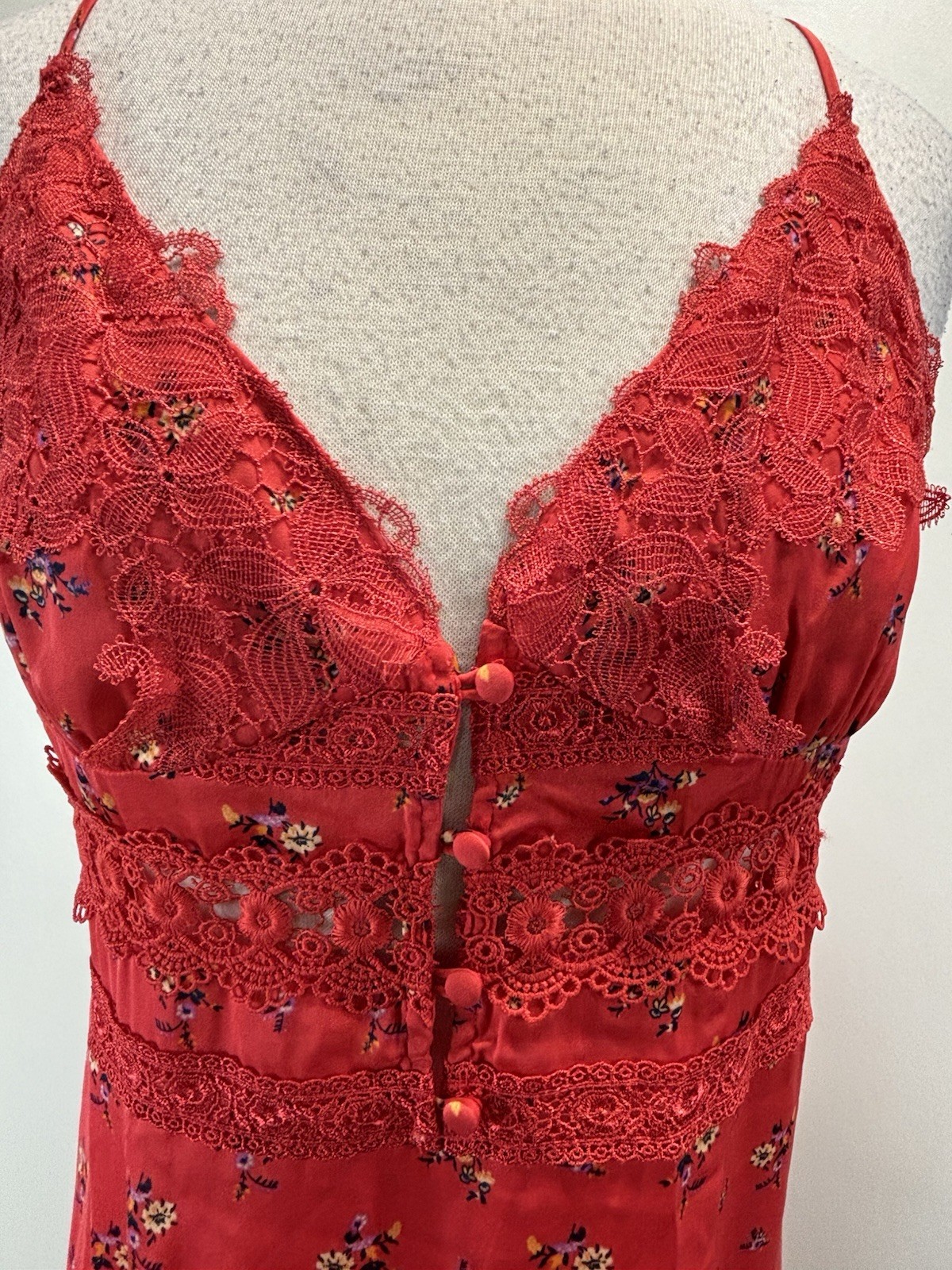 Free People Out and About slip Maxi Dress Womens XL Red Floral slit Boho Flowy