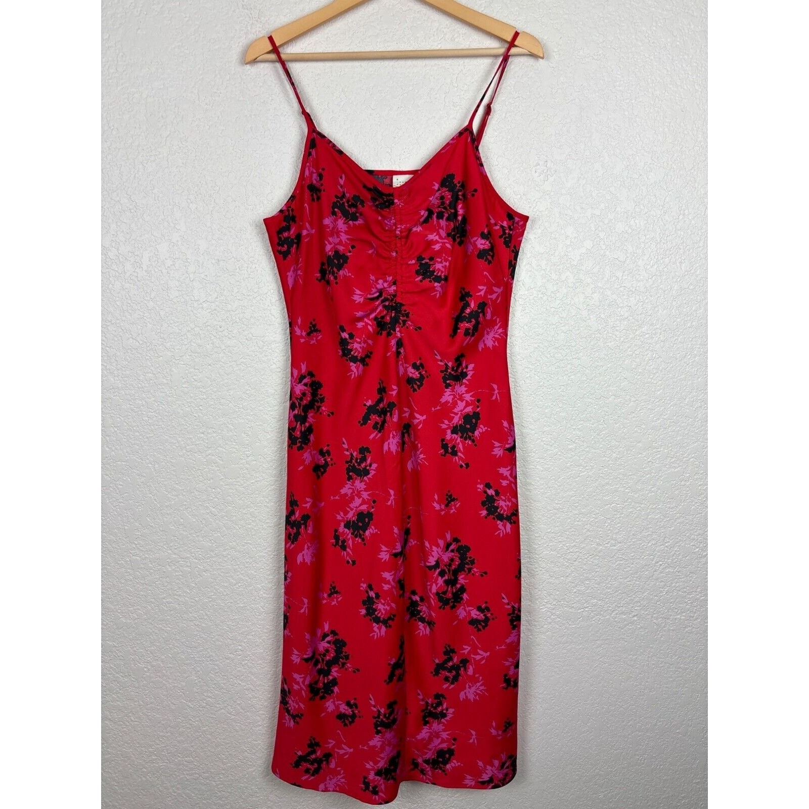 A New Day Womens Slip Dress Sz Medium Red Floral Midi Dark Romantic Feminine Y2K