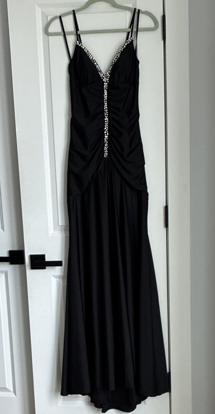 alex & sophia Black Maxi Dress 9/10 V-Neck Spaghetti Strap Beaded Lace-Up