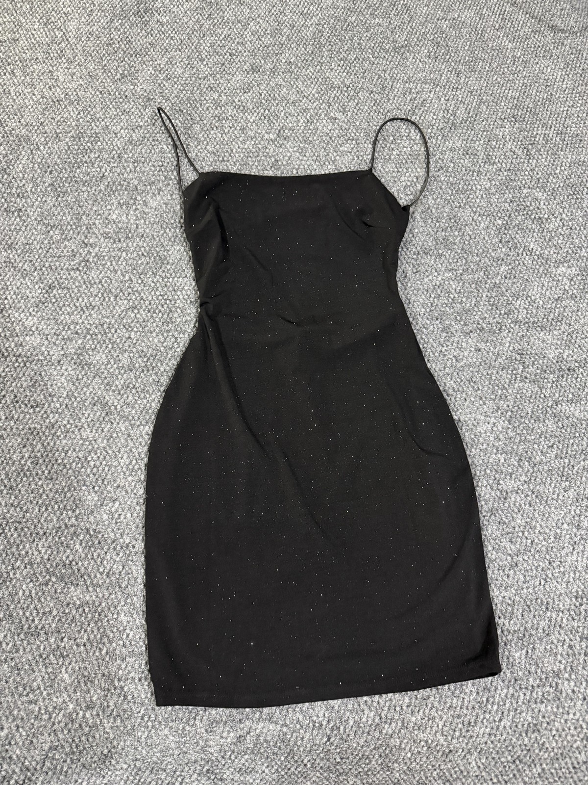 Windsor Dress Womens Small Black Glitter Bodycon Slip Strappy Lace Up Mini Party
