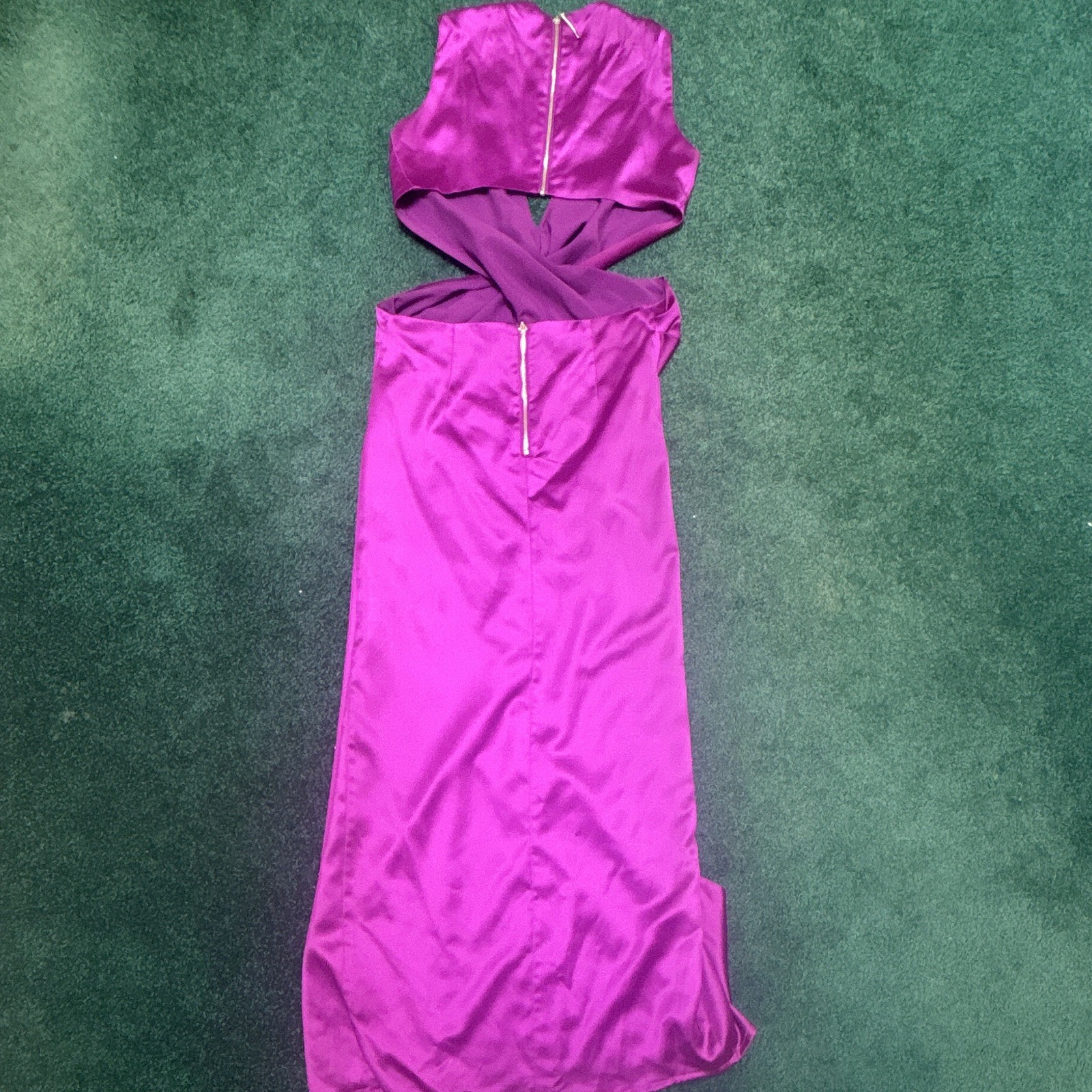 ONE33 Social Purple Solid Satin V-Neck Sleeveless Maxi Dress Side Slit Zip 4