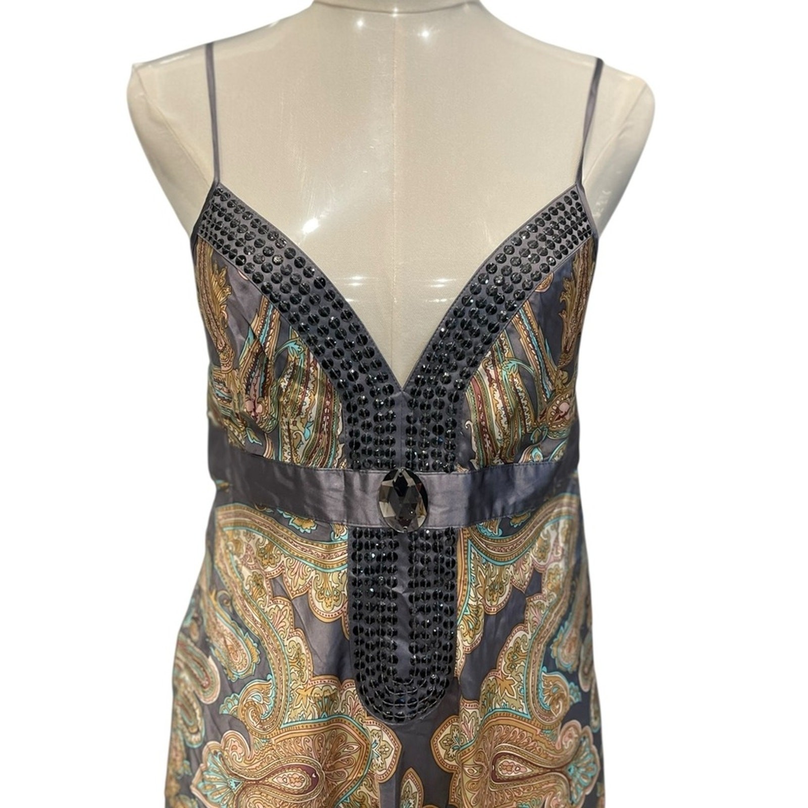 Cortefiel Elegant Multicolor Spaghetti Strap Dress Size:L