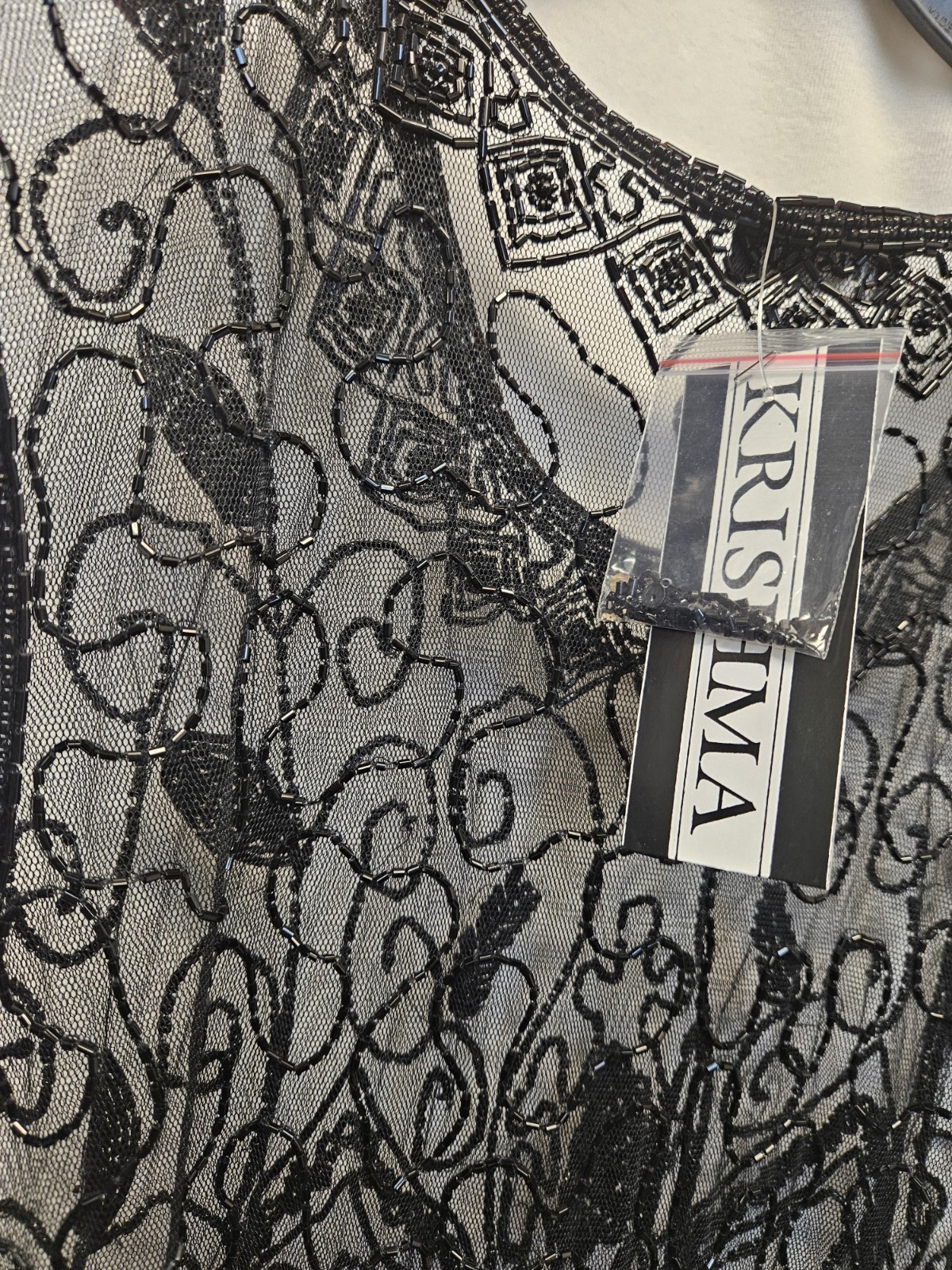Sheer BLACK Beaded Long over Dress see Measurements bust 40″ NEW LENGH 48″