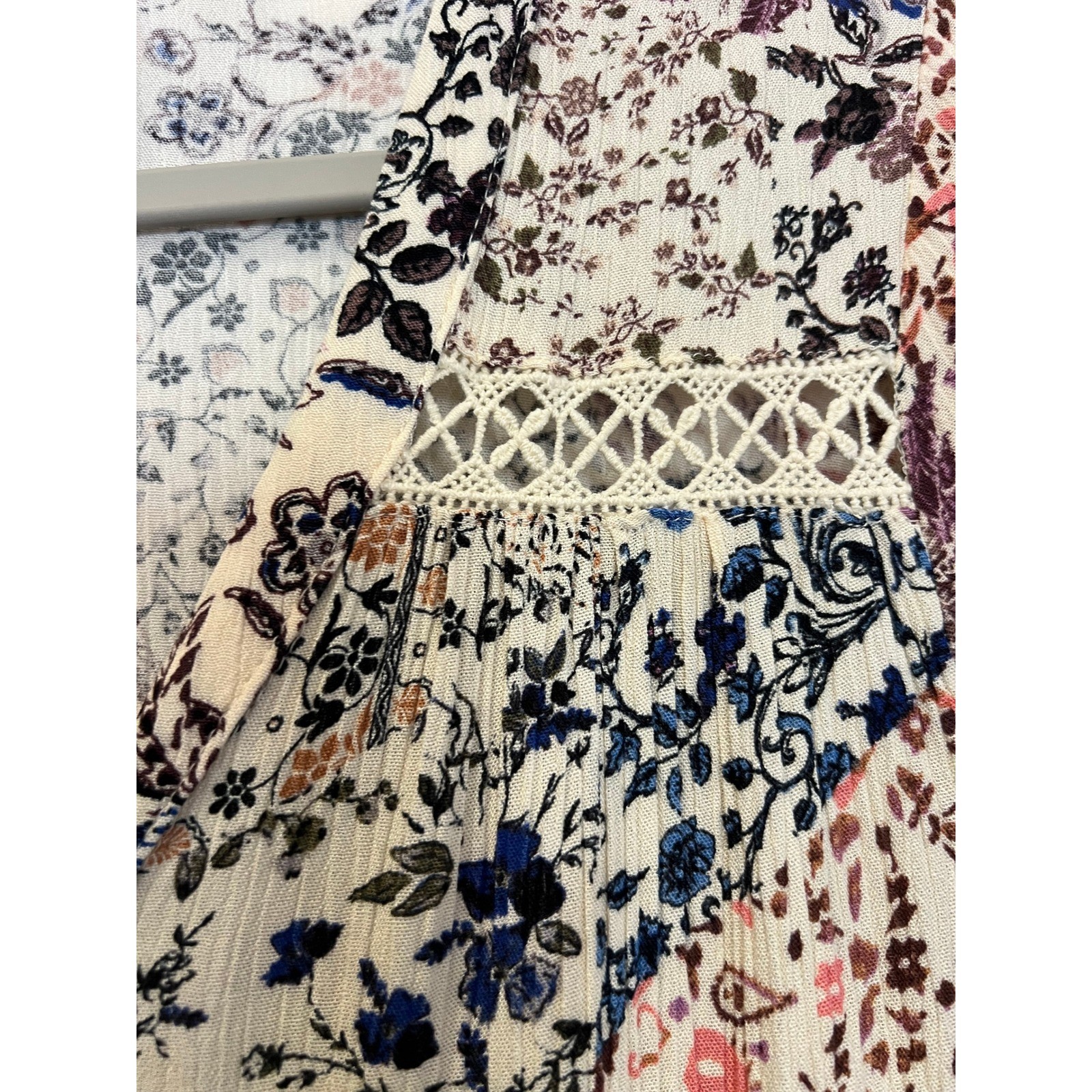 Knox Rose Mini Dress Rayon Crinkle Floral Paisley Patchwork Boho Bell Sleeve XS