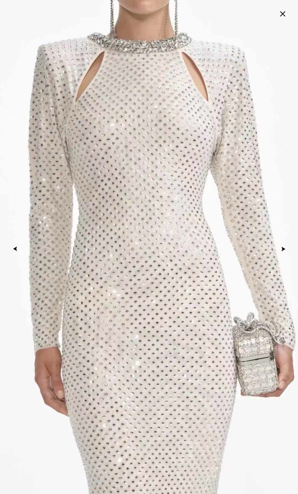 self portrait CREAM RHINESTONE DIAMANTE TRIM MAXI DRESS $870 (UK 8, US 4)