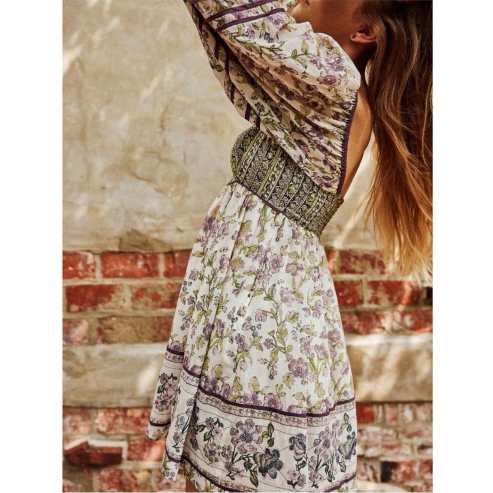 Free People Bohemian Retro 70s Endless Afternoon Floral Mini Dress Large