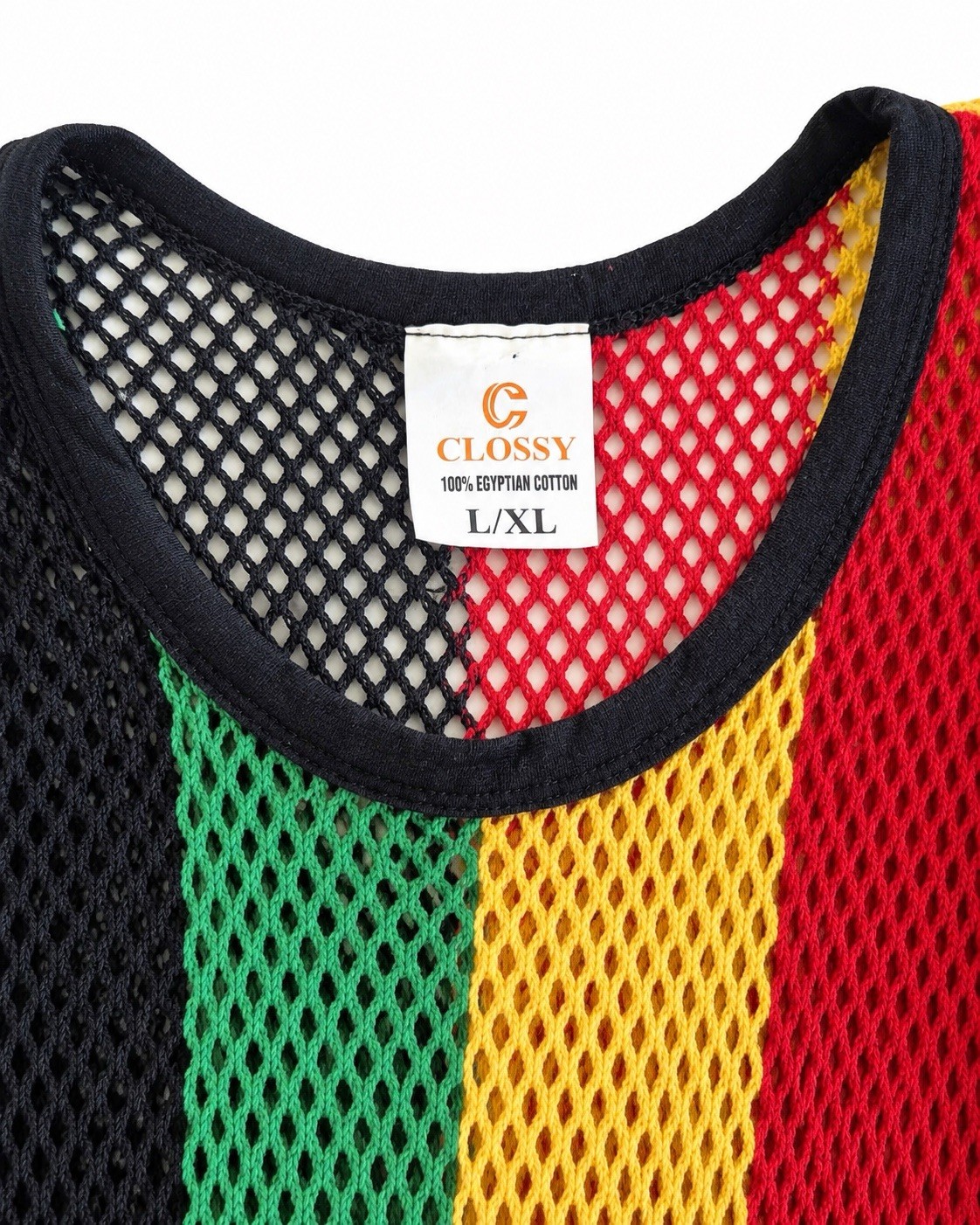 CLOSSY Multicolor Striped Mesh Maxi Dress L/XL Round Neck Short Sleeve Side Slit