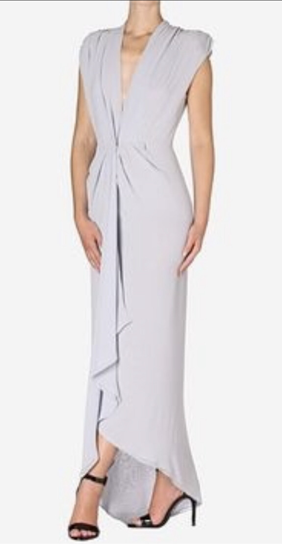 CARLA ZAMPATTI WATERFALL DRESS Light Blue/ Grey Event Party Cocktail Size 8