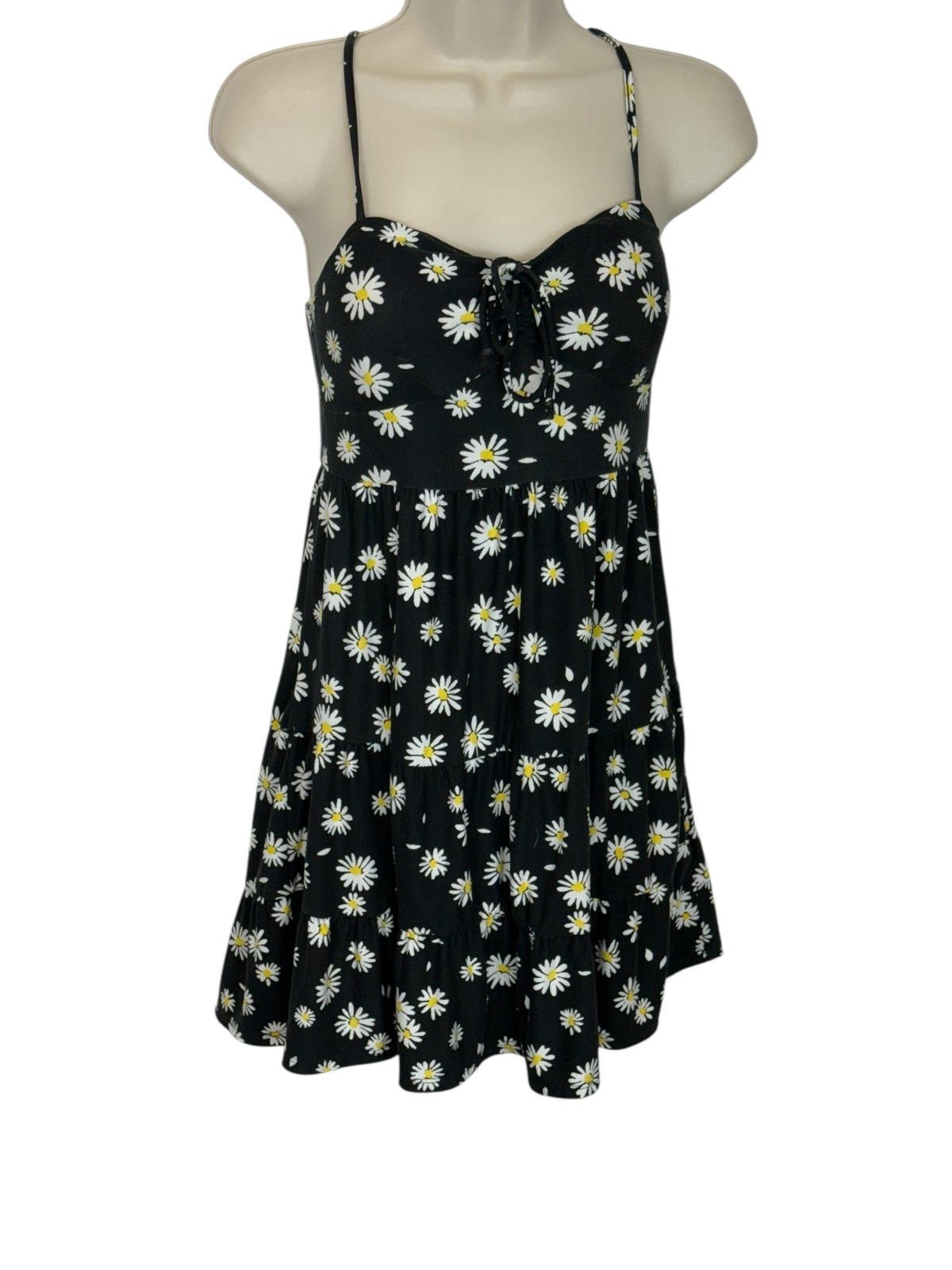 NOBO micro mini dress sz 3/5 dark daisy print stretch Y2K 90’s babydoll fairy.