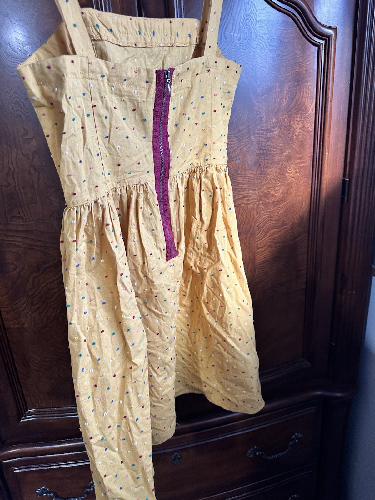 Mustard Yellow Polka Dot Sundress A-Line Cottagecore Indie Retro Mini Dress (M)