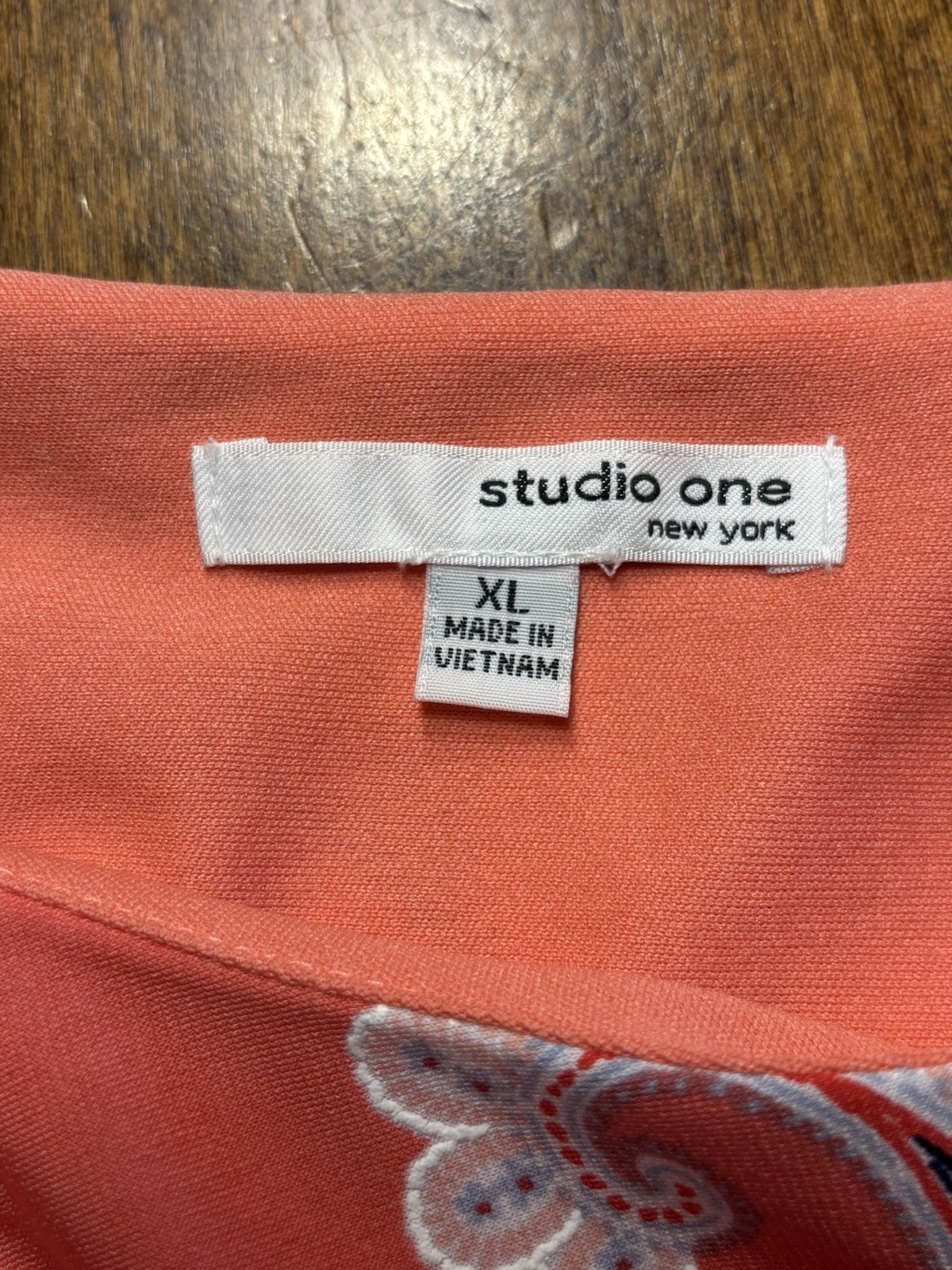 Studio One NY Coral Paisley Shift Dress Size XL Bell Sleeve Border Print Stretch