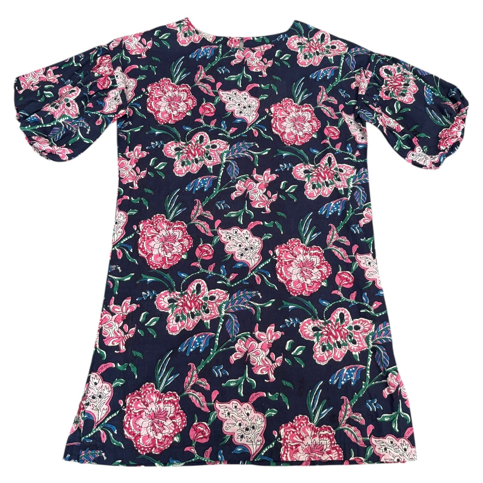 Fitzroy & Willa NWT Floral Print Soleil Dress Navy Balloon Sleeve Cotton Size S