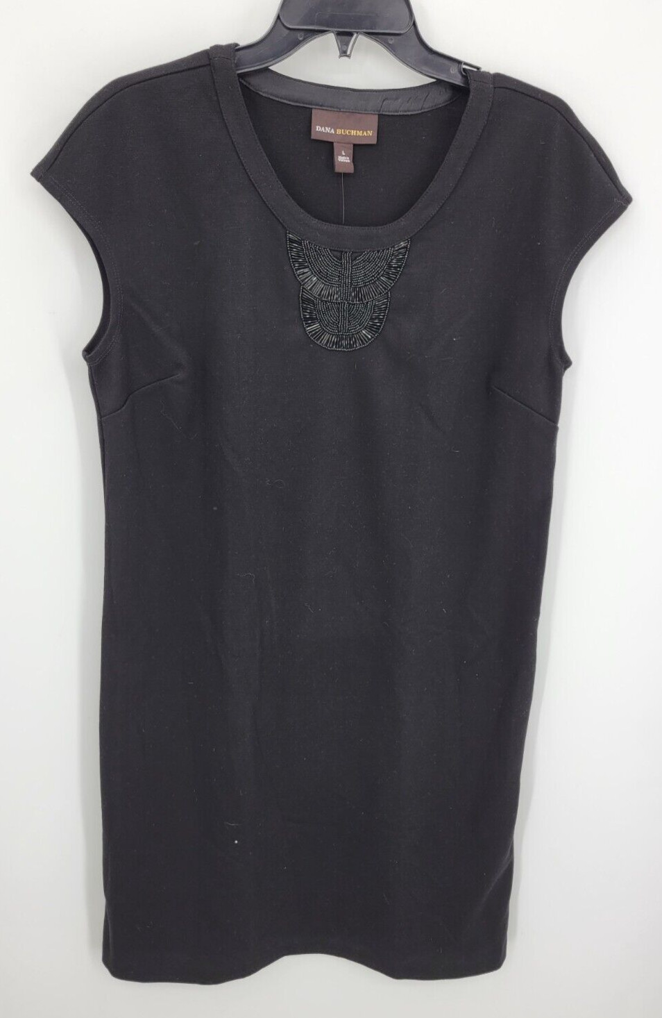 Dana Buchman Dress Womens Large Black Beaded Cap Sleeve Sheath Modern NWT