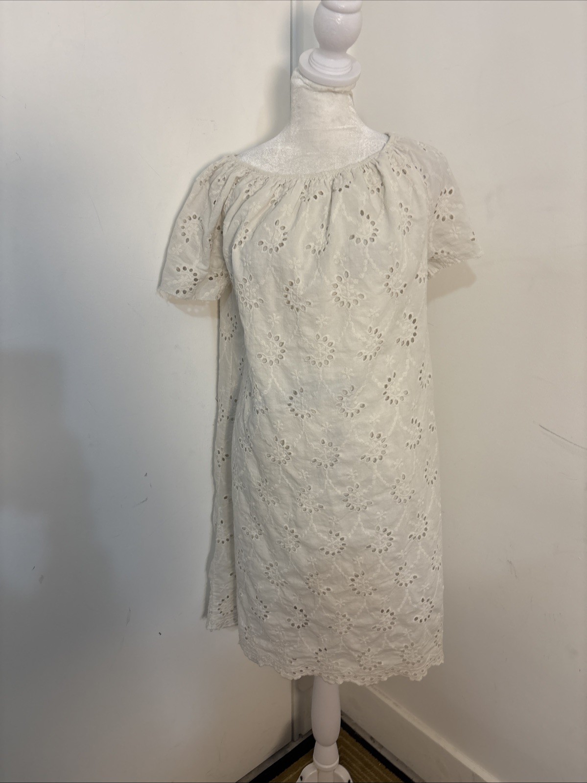 Valentina Naldi Dress Womens Large White Eyelet Romantic Boho Feminine Cottage