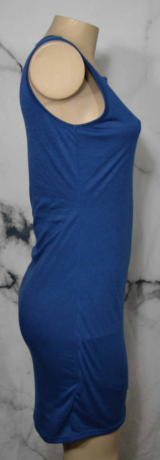 BTFBM Blue Sleeveless Dress Small Lined Ruched Side Seams Stretch Poly Blend