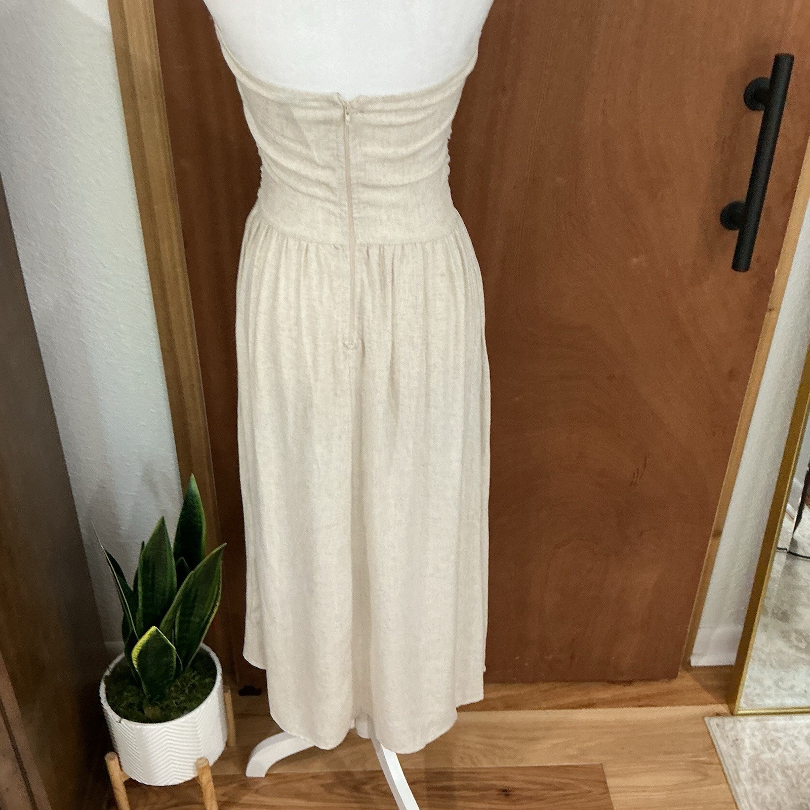 Linen Blend Midi Strapless Dress Pockets Sz S NWT Windsor Capsule Minimalist