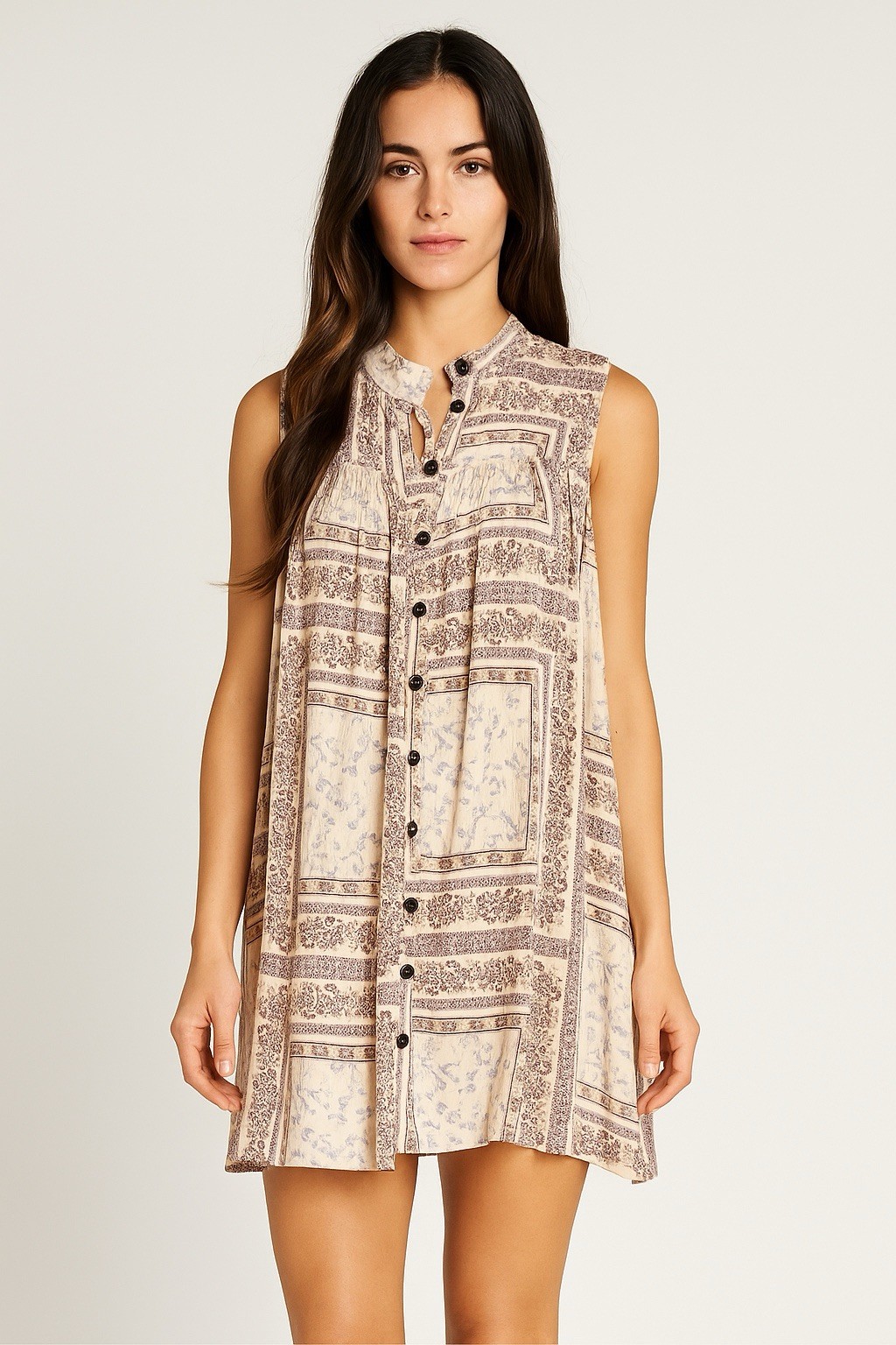 Olivaceous Floral Linen Tunic Dress Small Cream Boho Hippie Beachy Chic Festival