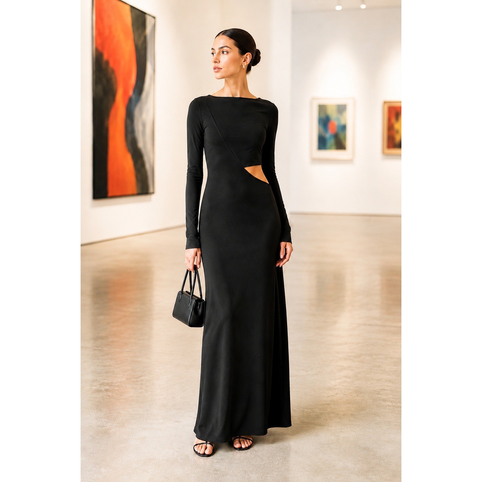 Paris Georgia Lola Black Cutout Maxi Dress Gallery Opening Quiet Luxury S NWT