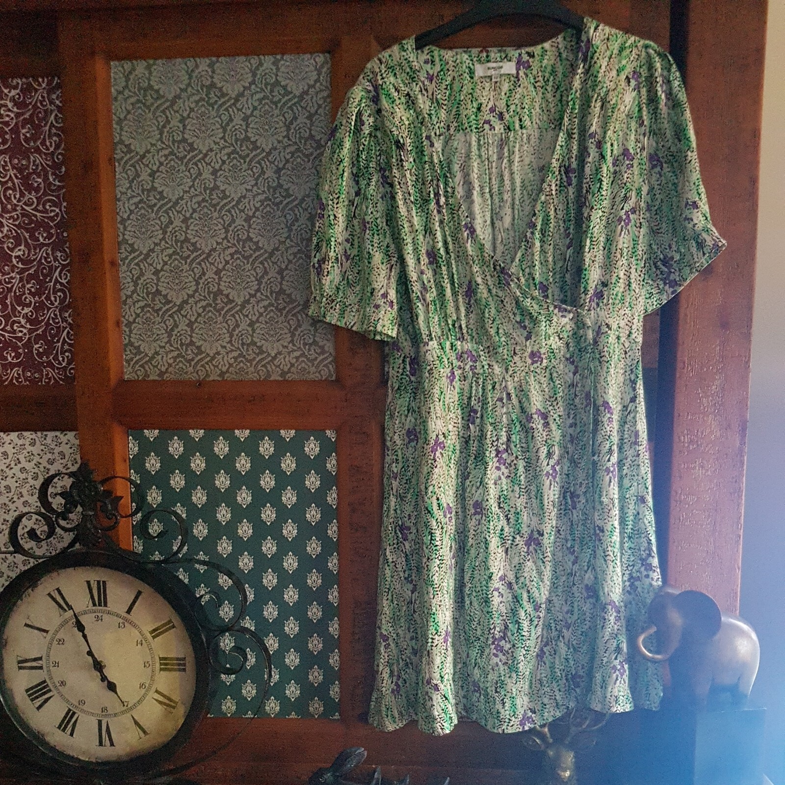 LADIES SUNCOO Paris.greenFLORAL PRINT WRAP AROUND SHIRT DRESS UK SIZE 12