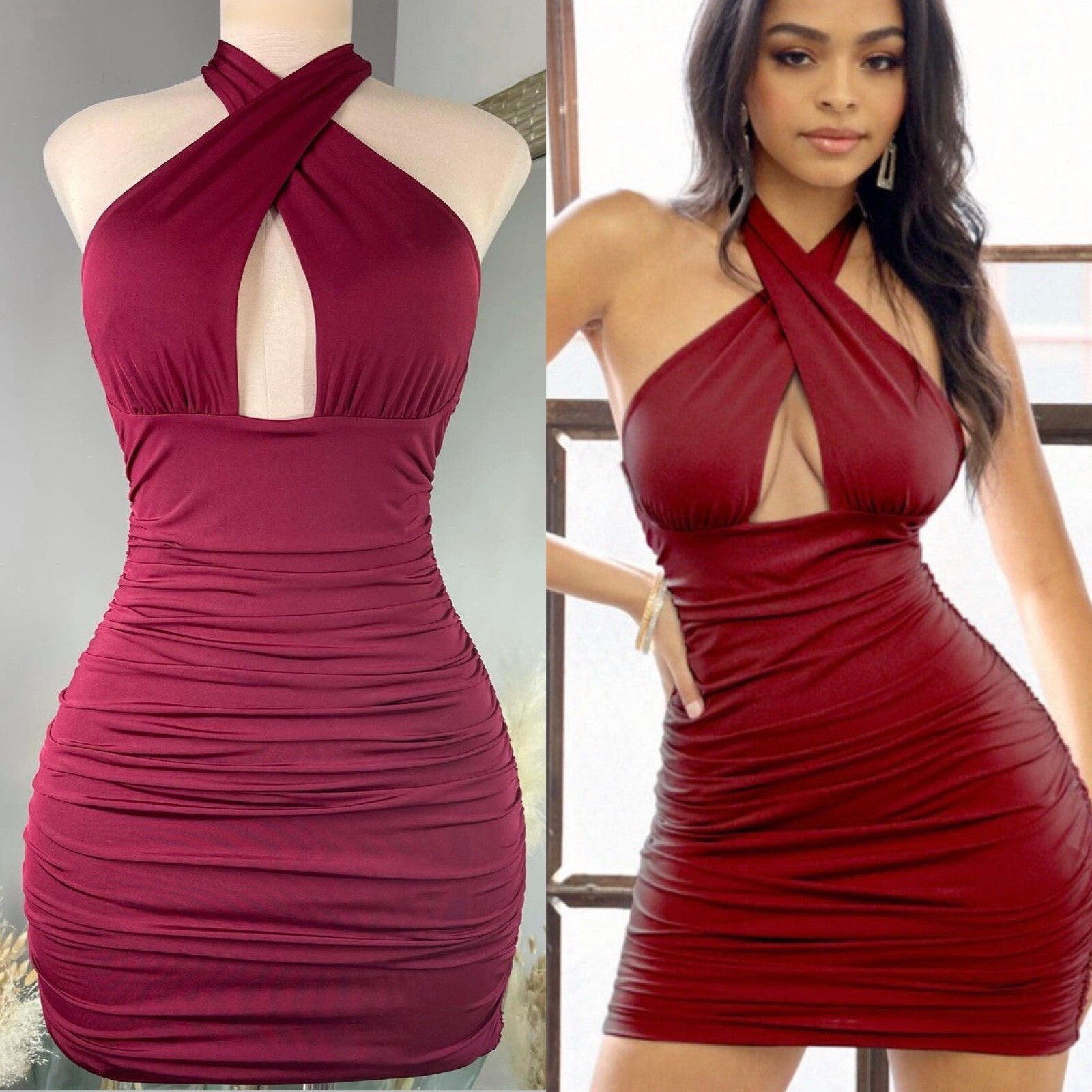 New Sexy Cross Halter Bodycon double layered cocktail club Mini dress Small