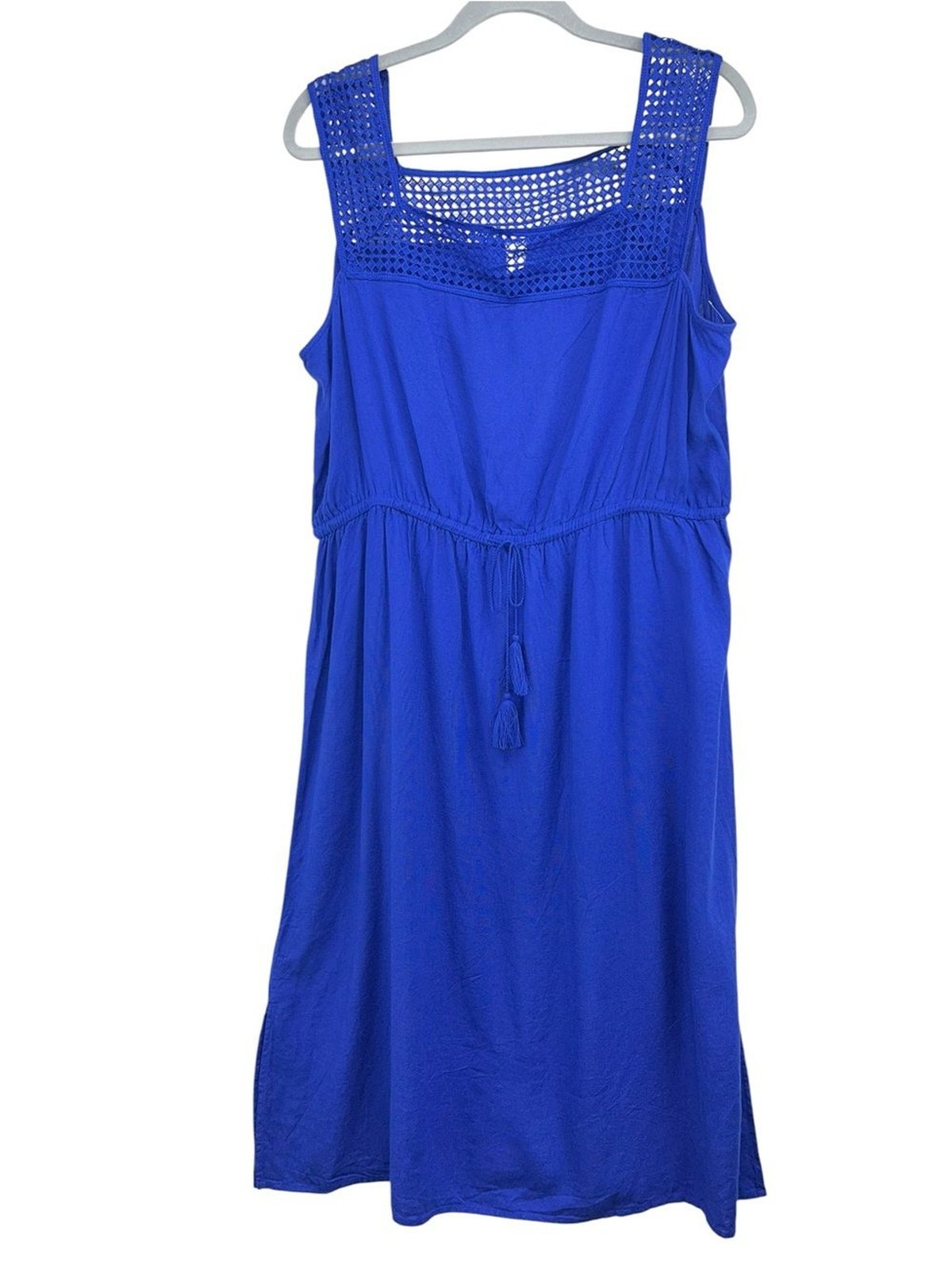 Old Navy Royal Blue Linen Blend Mini Dress with Embroidered Lattice Trim Wmn XL