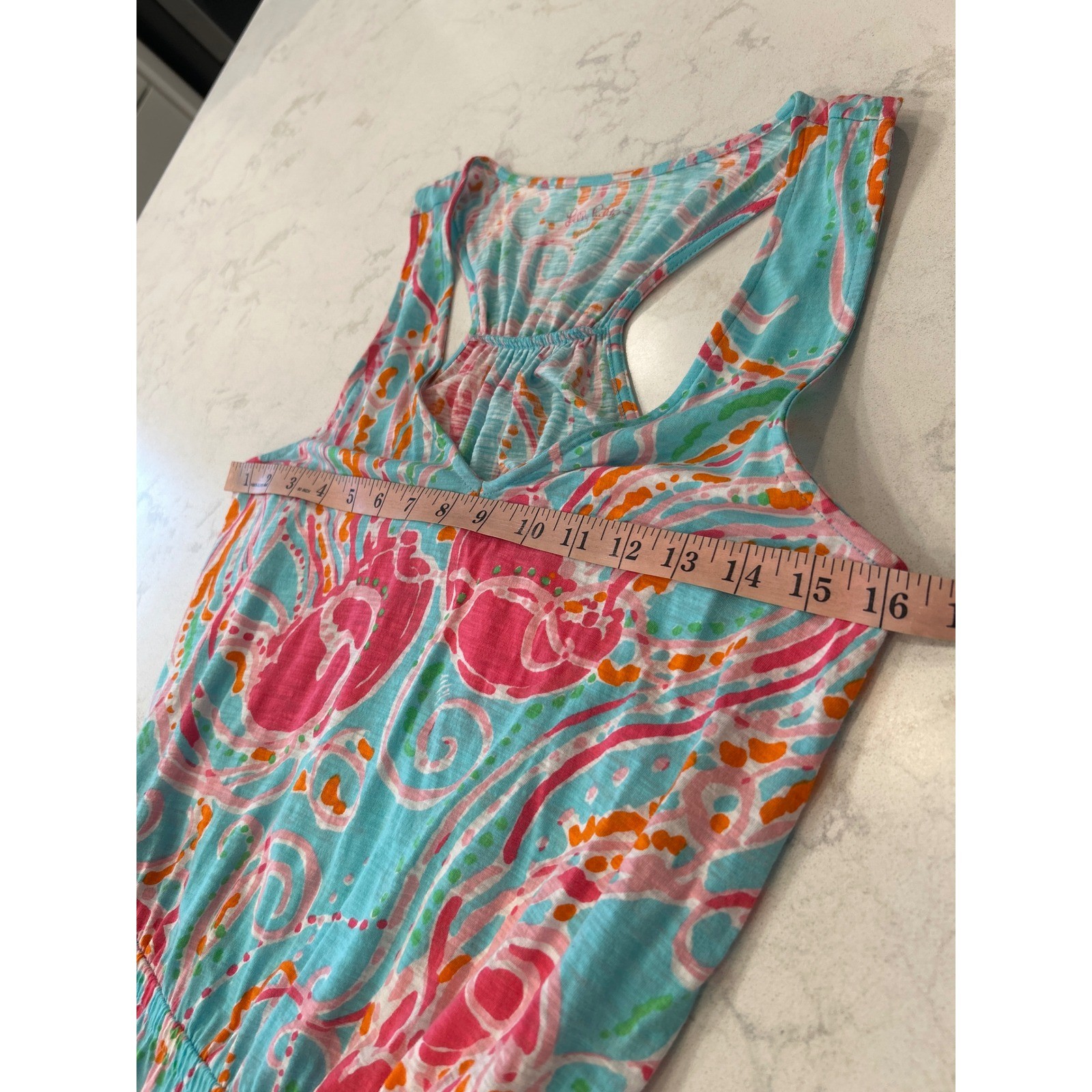 Lilly Pulitzer Jellyfish Jam Cotton Maxi Dress Blue Pink V-Neck Racerback Small