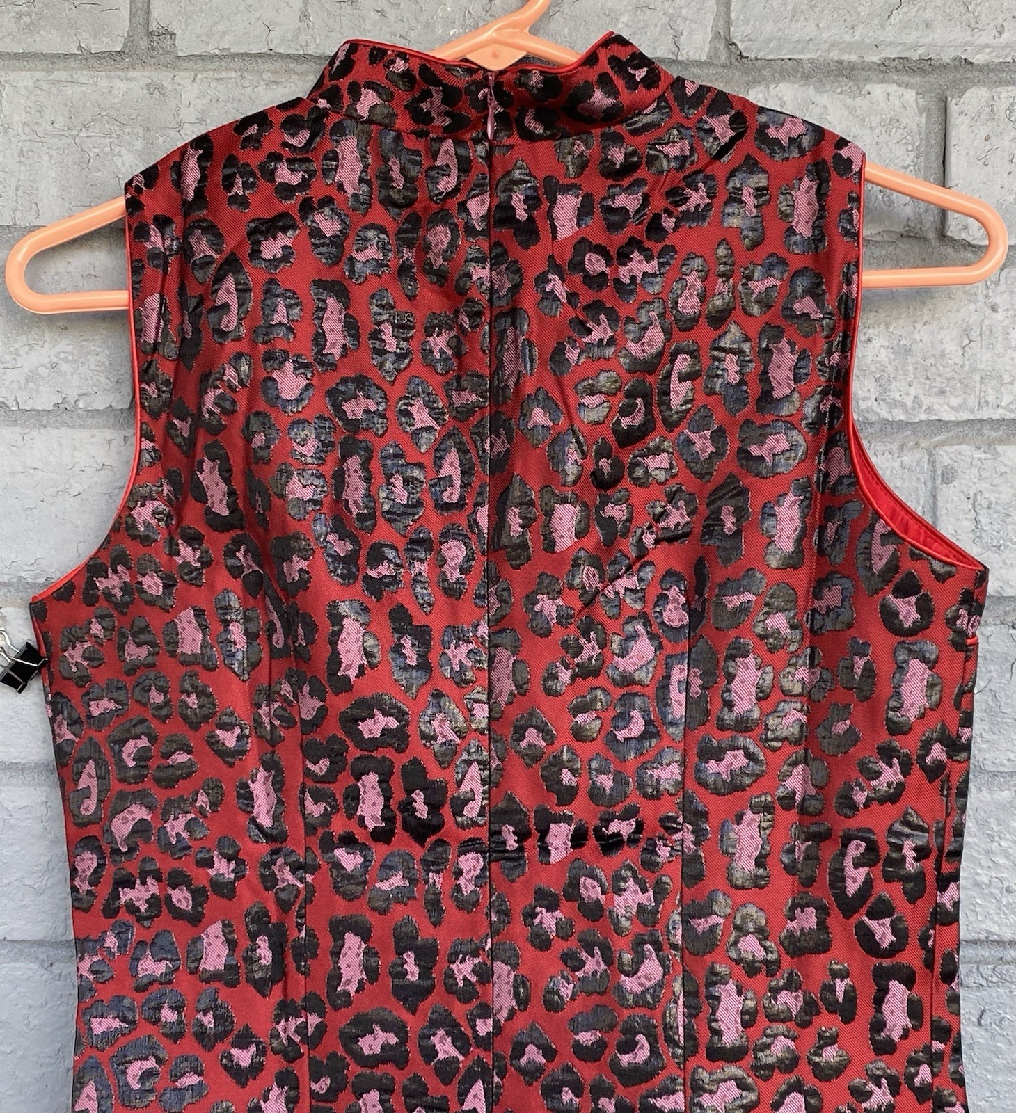 00s Size L Metallic Leopard Animal Print Y2K Mandarin Cheongsam Qipao Red Black