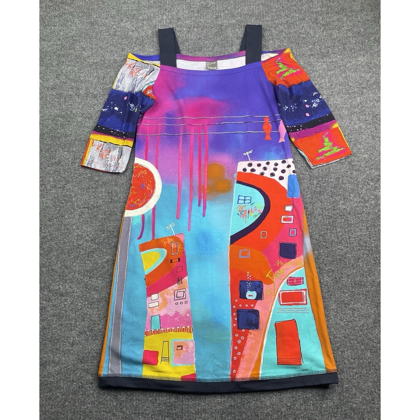 Simply Art by Dolcezza Dress Womens S Multi Color Abstract Cold Shoulder Graphic