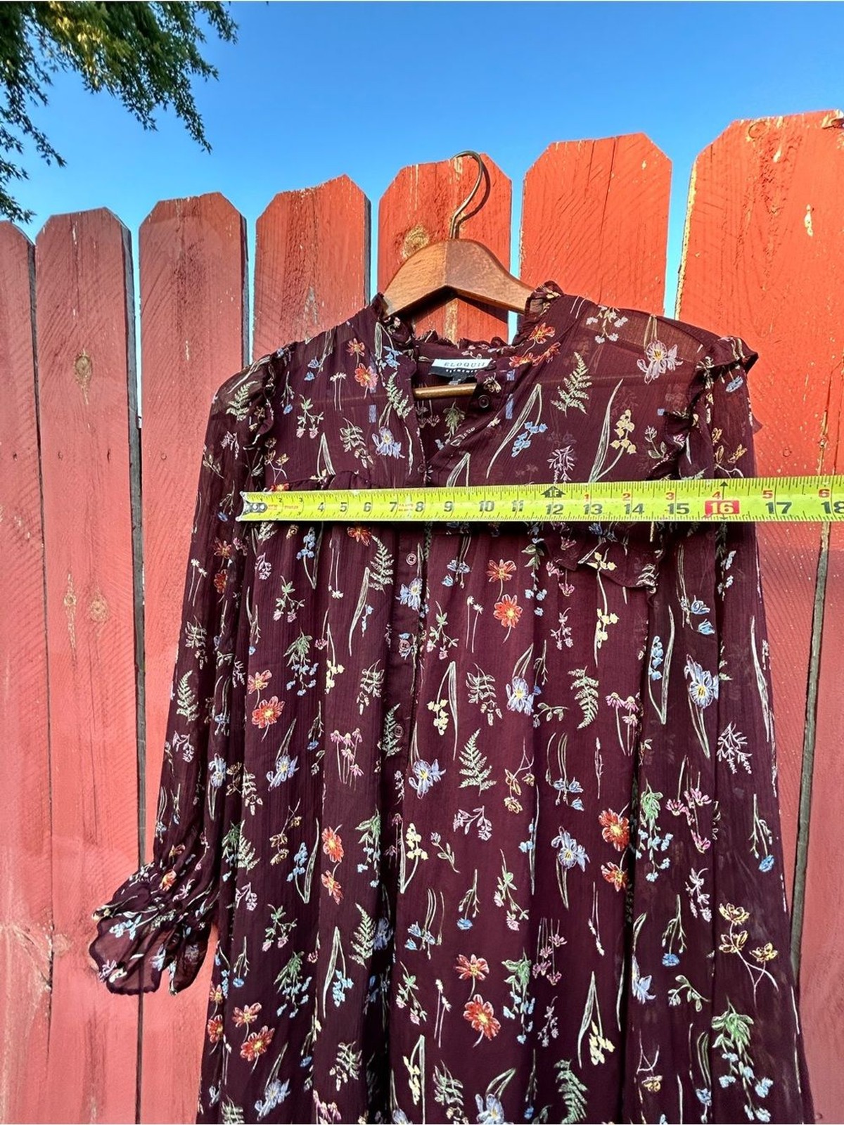 Eloquii Elements Floral Long Sleeve Midi Dress – Burgundy – size 16