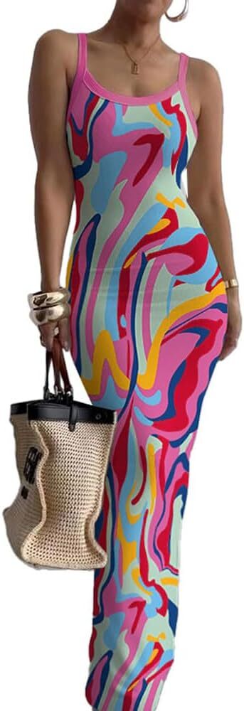 Summer Bodycon Maxi Dress Sleeveless Casual Slim Fit Long Dress for Women 2025
