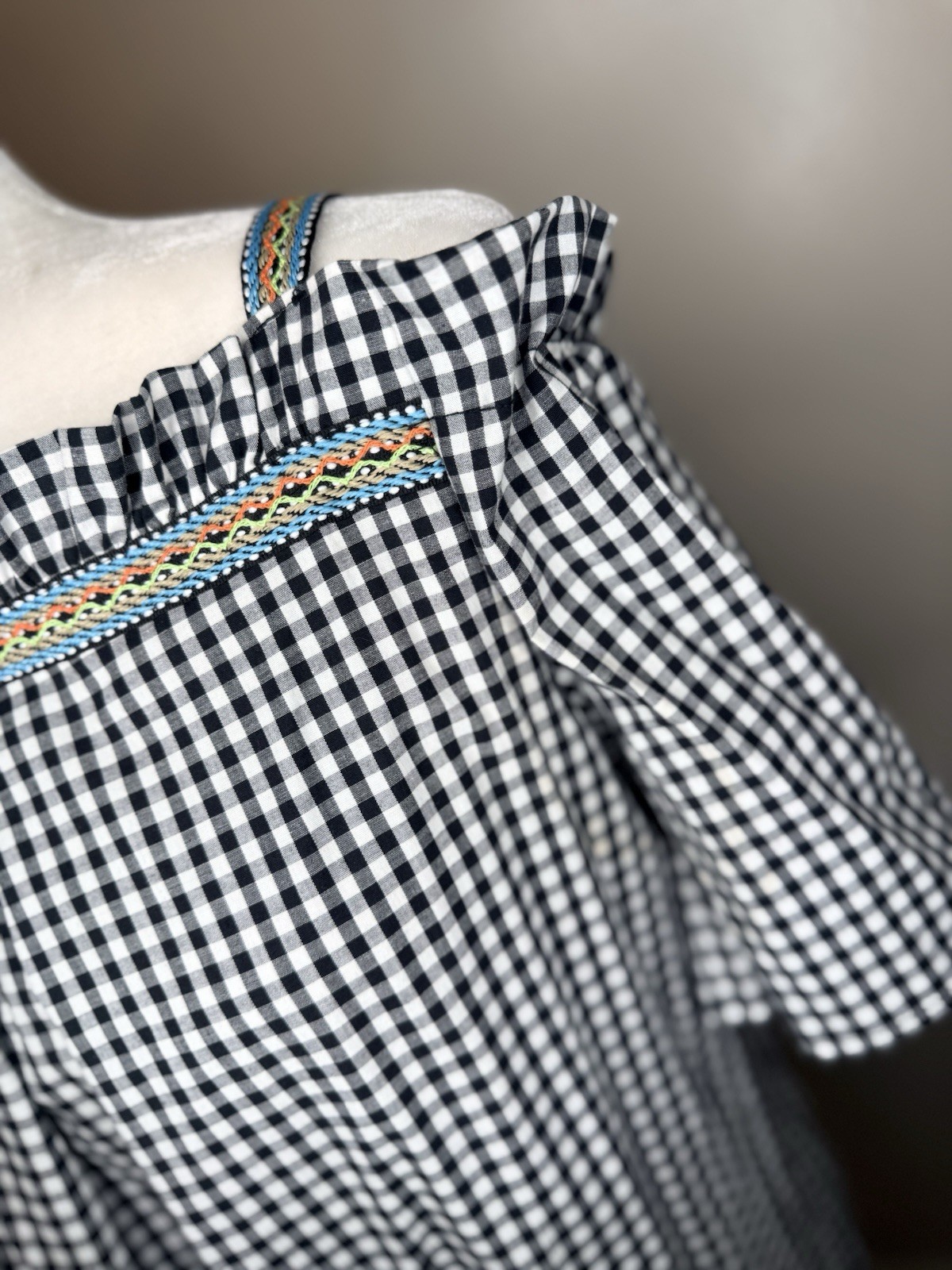VTG Christian Caliendo Off The Shoulder Shirt Dress Med Checkered Black White