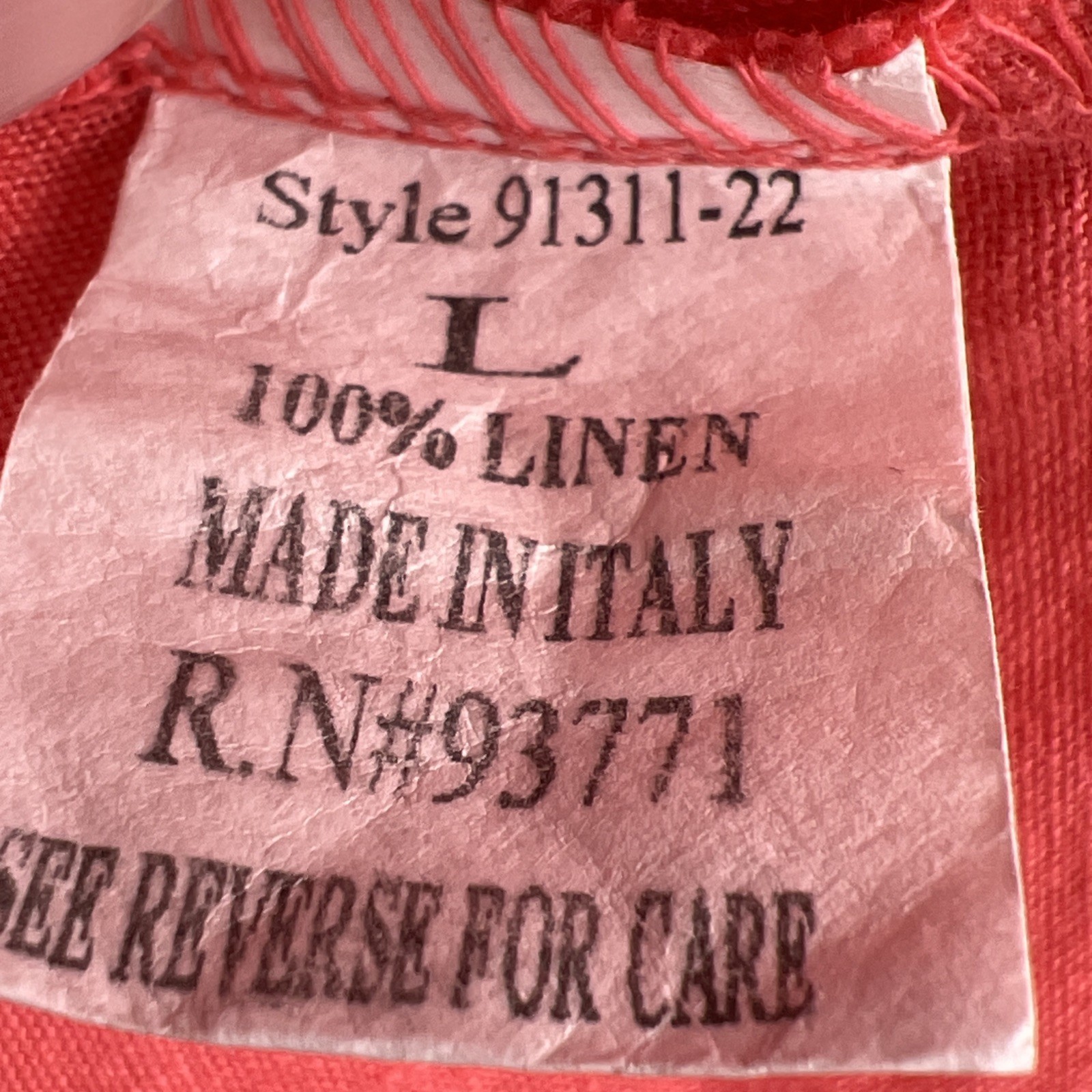 OSO Casuals L Melon Linen Short Roll Tab Sleeves Lagenlook Pockets Italy Dress
