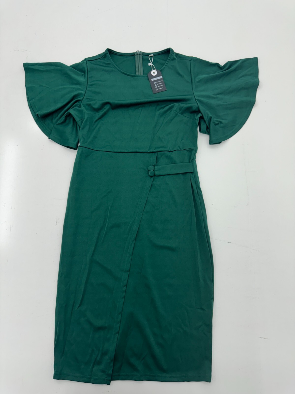 Ekaliy Emerald Green Short Sleeve Back Zip Dress Womens Size Large