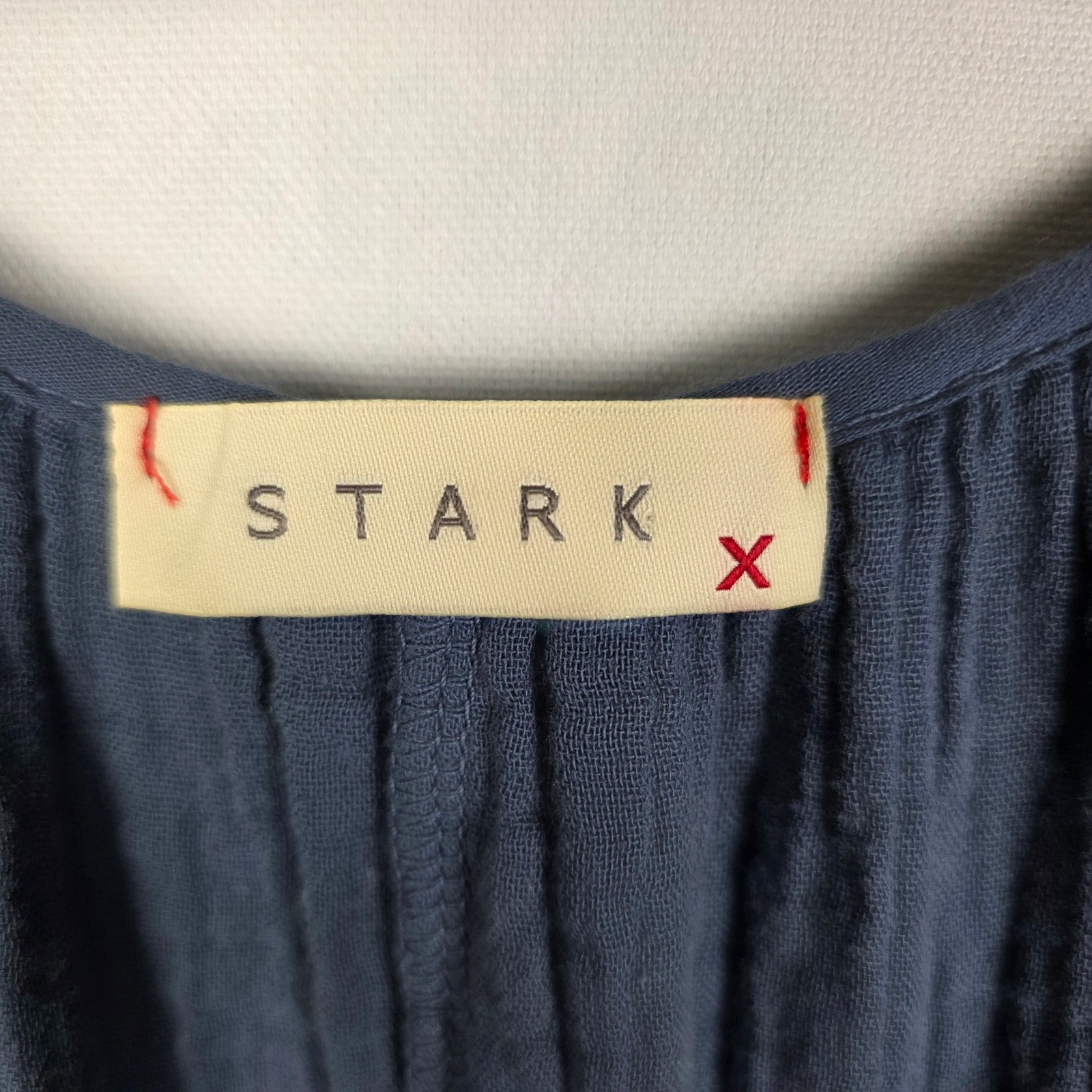 Stark X Blue Double Gauze Cotton V-Neck Midi Dress Pockets Style 2135X Small